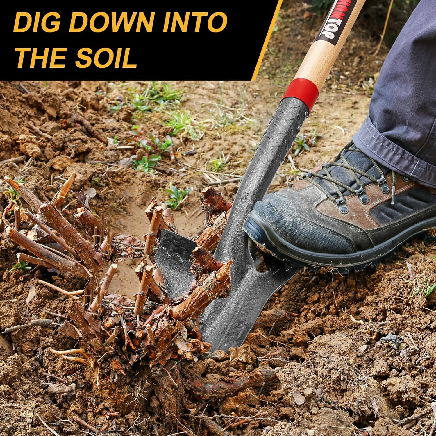 Drain Spade Digging Shovel with Wooden Handle for Trenching,Transplanting,Garden,44 inches