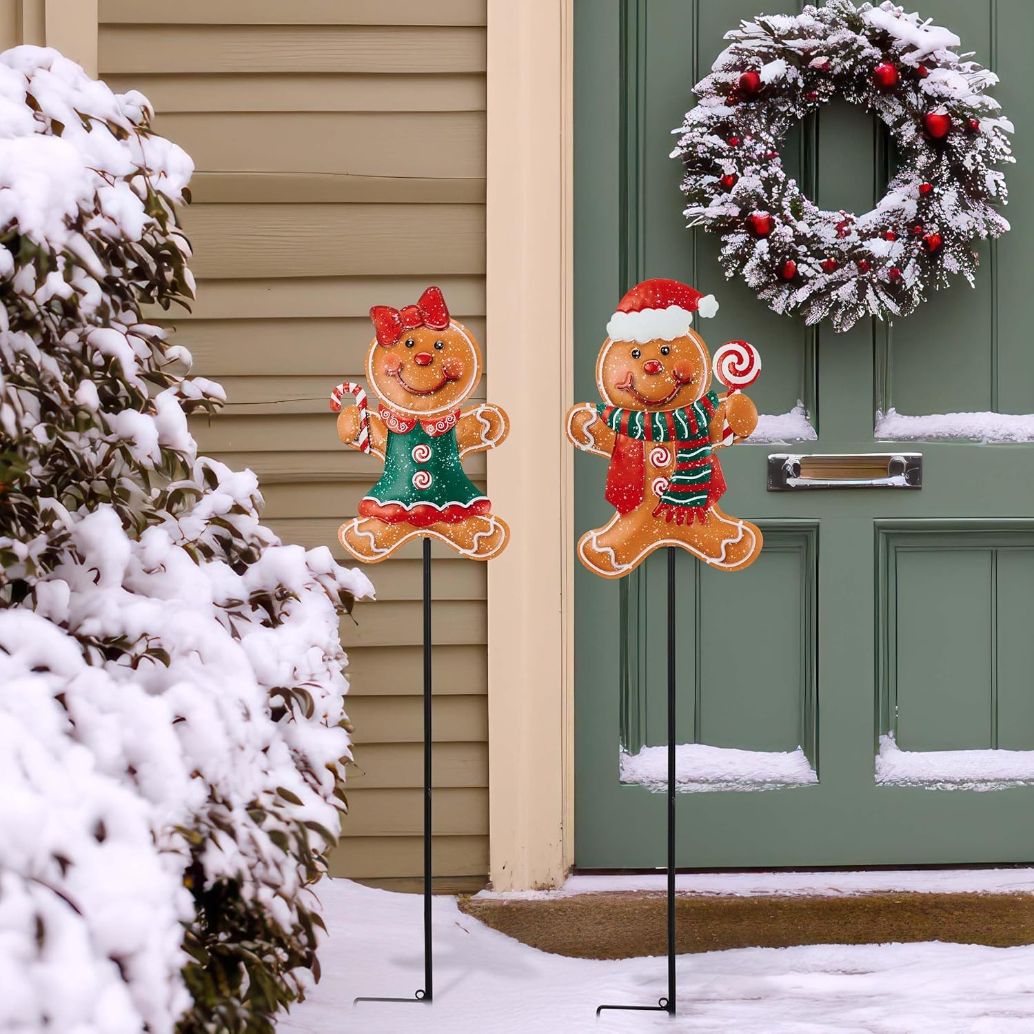 TERESA'S COLLECTIONS Metal Christmas Tree Decorations Cardinal Garden Stake with Solar Light, Outdoor Christmas Decor for Home, Waterproof Xmas Decoraions for Yard, Holiday Party Gifts