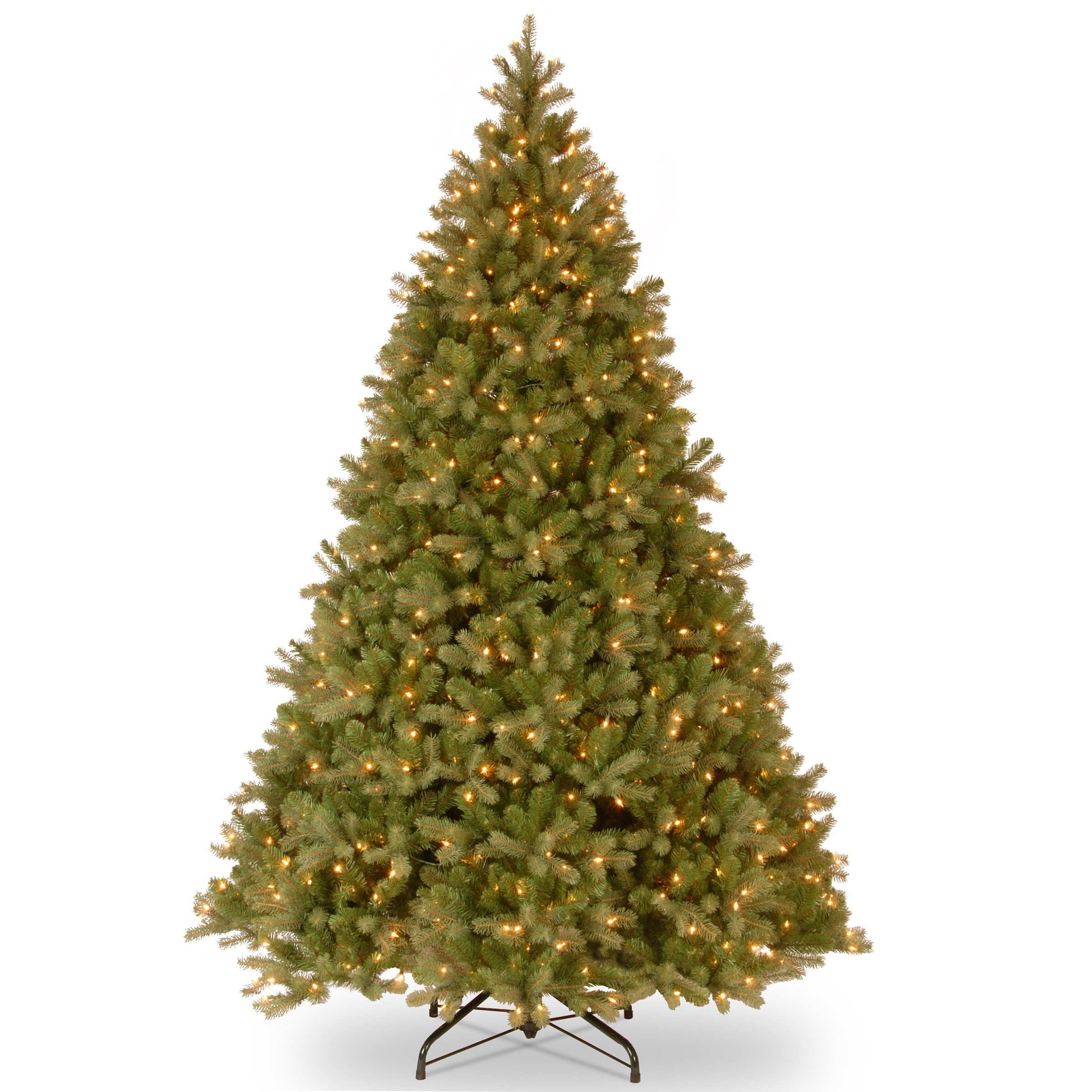 National Tree Company Pre-Lit 'Feel Real' Artificial Full Downswept Christmas Tree, Green, Douglas Fir, White Lights, Includes Stand, 9 feet
