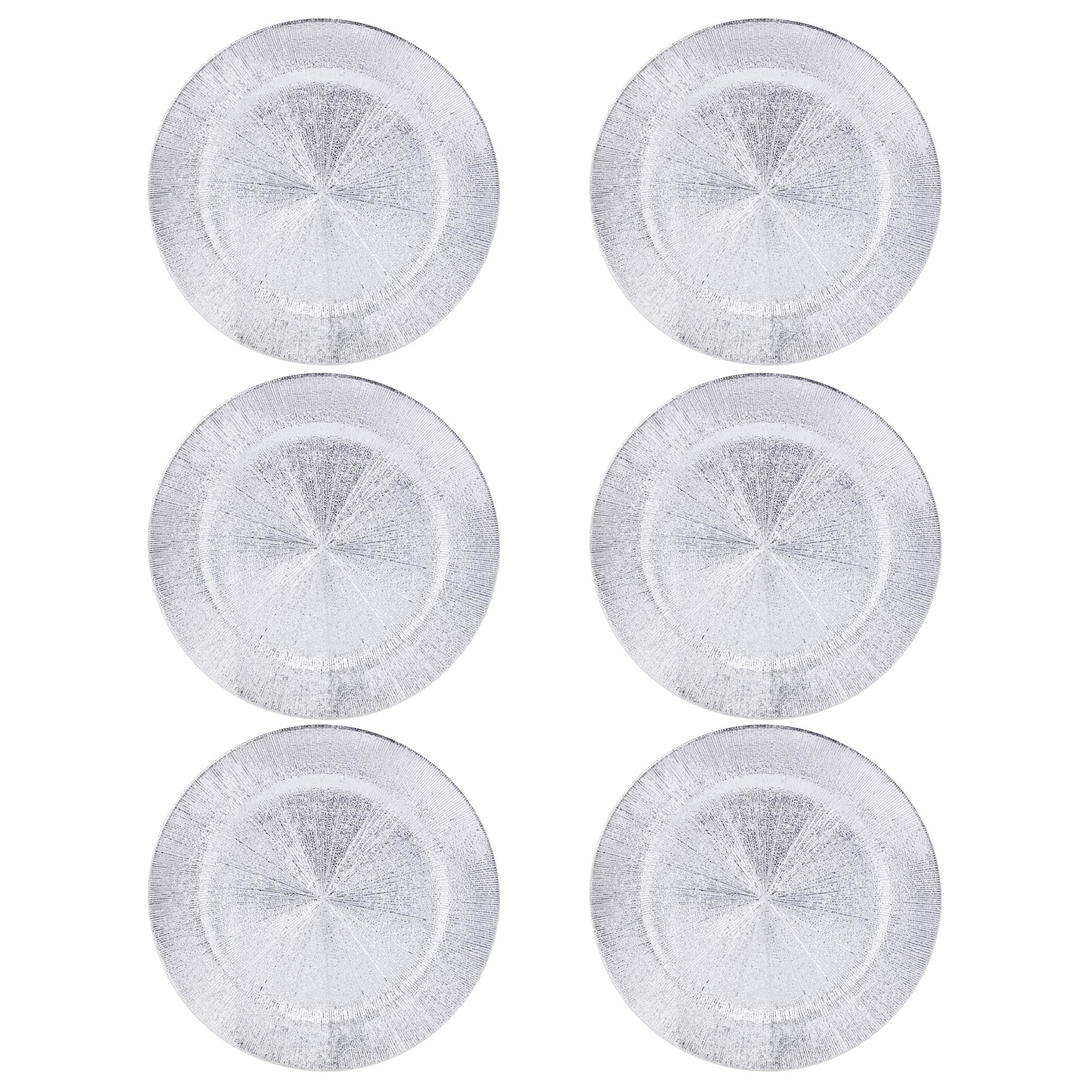 33cm Reusable Plastic Christmas Charger Plates (Silver - Blast, 6)