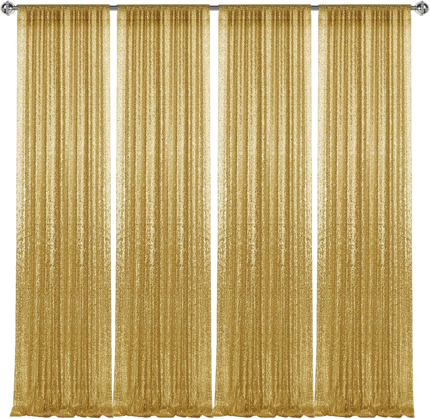 2×8FT-4PCS Gold Sequin Backdrop Curtains Panels, Photography Backdrop Glitter Curtains Fabric Background for Christmas Wedding Party Decor - Image 8