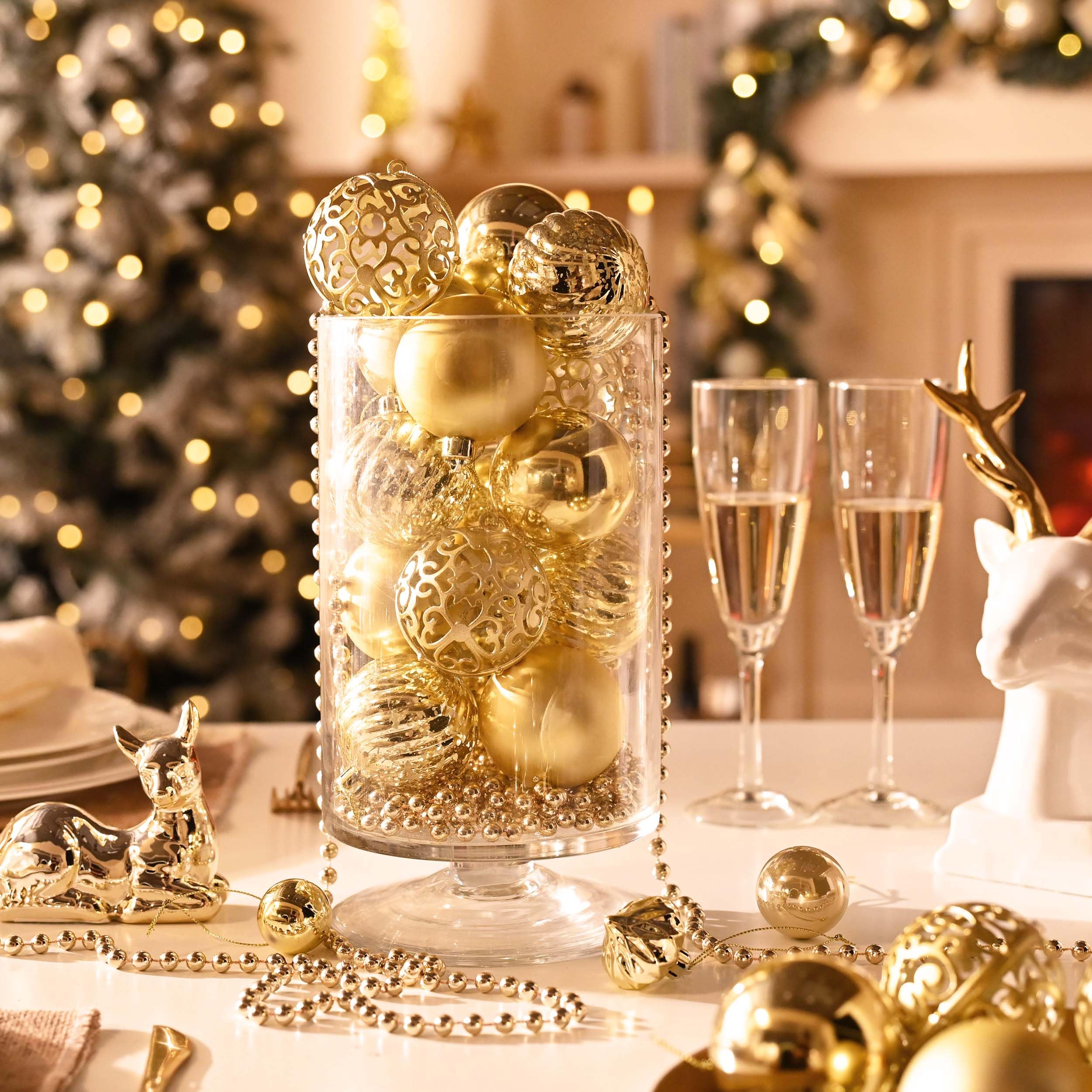 Valery Madelyn Lot de 100 boules de Noël avec paquet cadeau - Décoration de sapin de Noël avec crochet - Thème doré