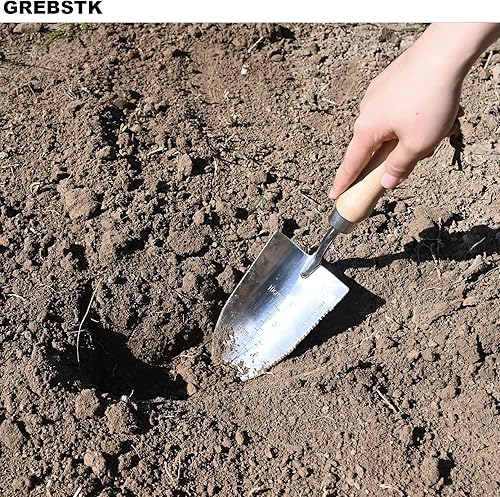 Miniatura 5 de GREBSTK - Pala manual de jardín de gran capacidad para recoger fertilizantes, pala de acero inoxidable para trasplantar, excavar, plantar, cultivar