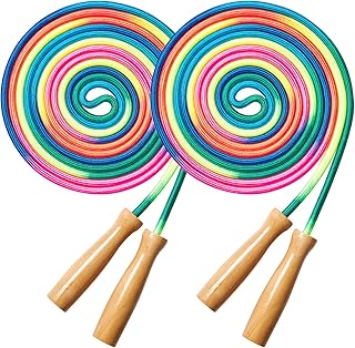 Double Dutch Long Jump rope - 16Ft 2 Pack Skipping Rope for Kids Adults, Rainbow Jumping Rope for Multiplayer with Wooden Handle