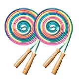 Double Dutch Long Jump rope - 16Ft 2 Pack Skipping Rope for Kids Adults, Rainbow Jumping Rope for Multiplayer with Wooden Handle