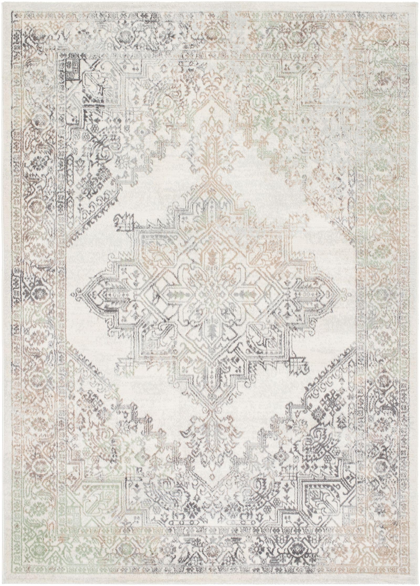 Livabliss Ceren Roma Vintage Carpet 160x215 cm – Scandi Neutral Traditional Boho Pattern for Living Room & Bedroom, Easy Care Pile, Cream, Grey, Green & Brown