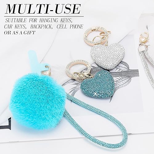 Miniatura 6 de Lindos llaveros de corazón para mujer, accesorios de llavero para mujer, llavero femenino para llaves de automóvil, mochila con pompón