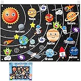 WATINC 44Pcs Outer Space Felt Story Board Set 3.5 Ft Solar System Universe Storytelling Flannel Interactive Play Kit with Hooks Astronaut Planets Alien Galaxy Reusable Wall Hanging Gift for Boys Girls Black