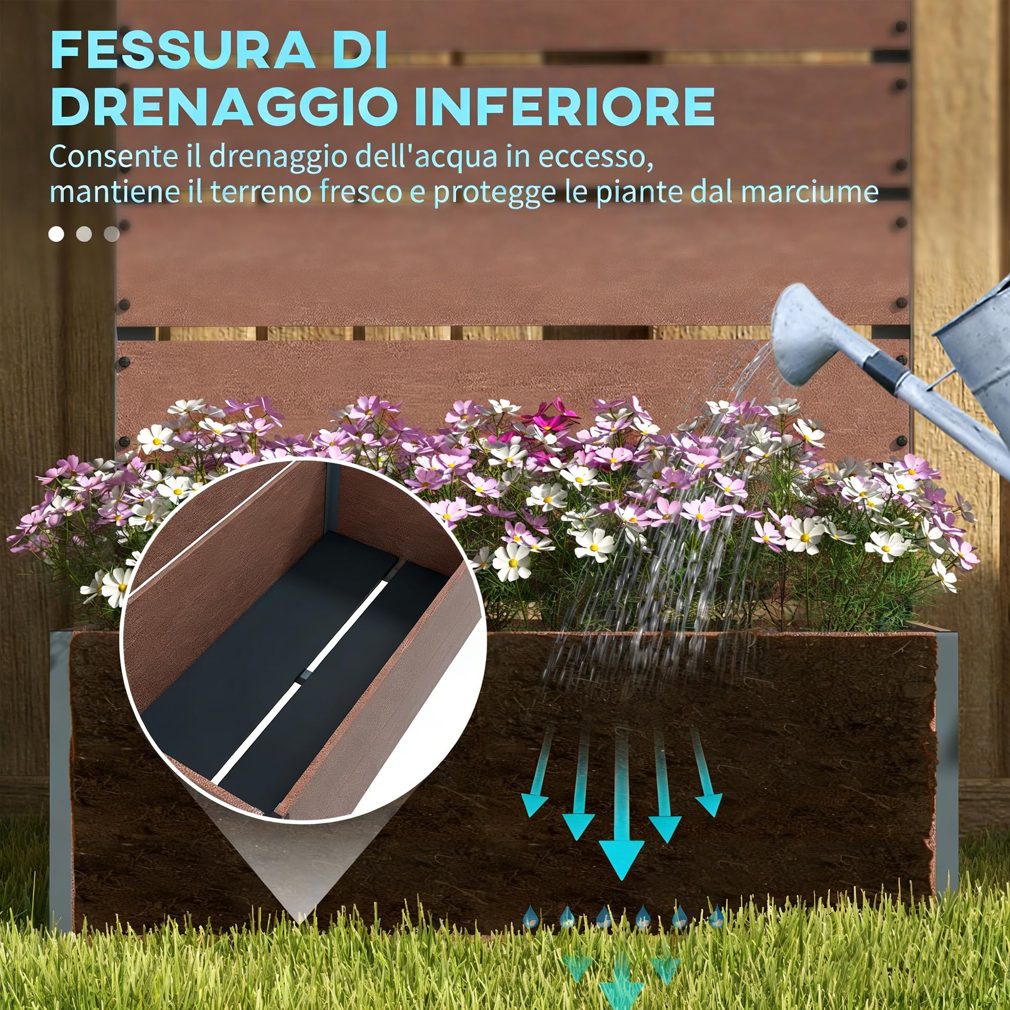 Outsunny Fioriera da Esterno con Spalliera a Doghe, Aiuola Rialzata per Piante Rampicanti con Grigliato, 72x38x150 cm, Marrone Chiaro