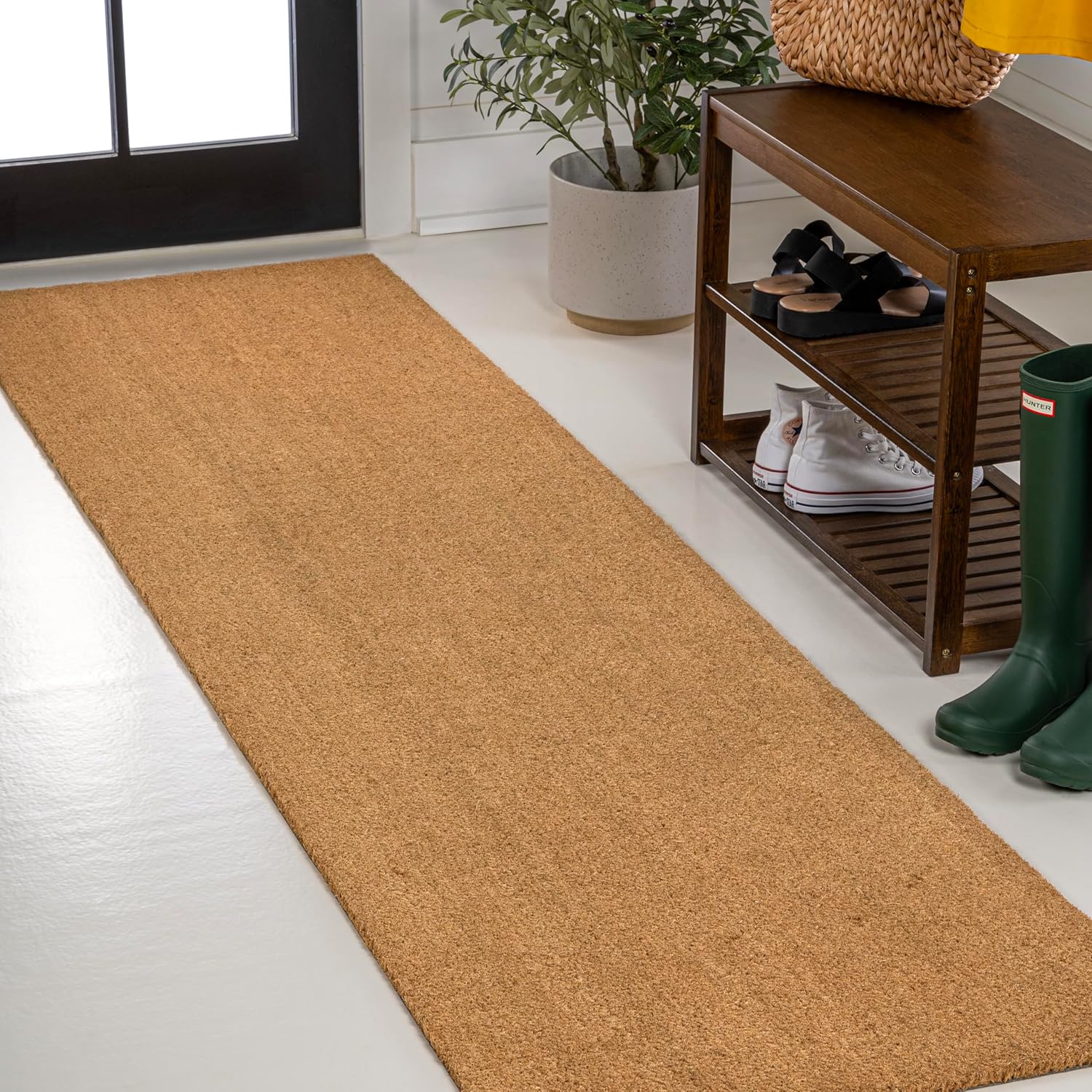 JONATHAN Y CHG100A-28 Peater Classic Casual Commerical Natural Coir Light Brown 2 ft. x 8 ft. Runner Rug for Entrance, Front Door, Entryway