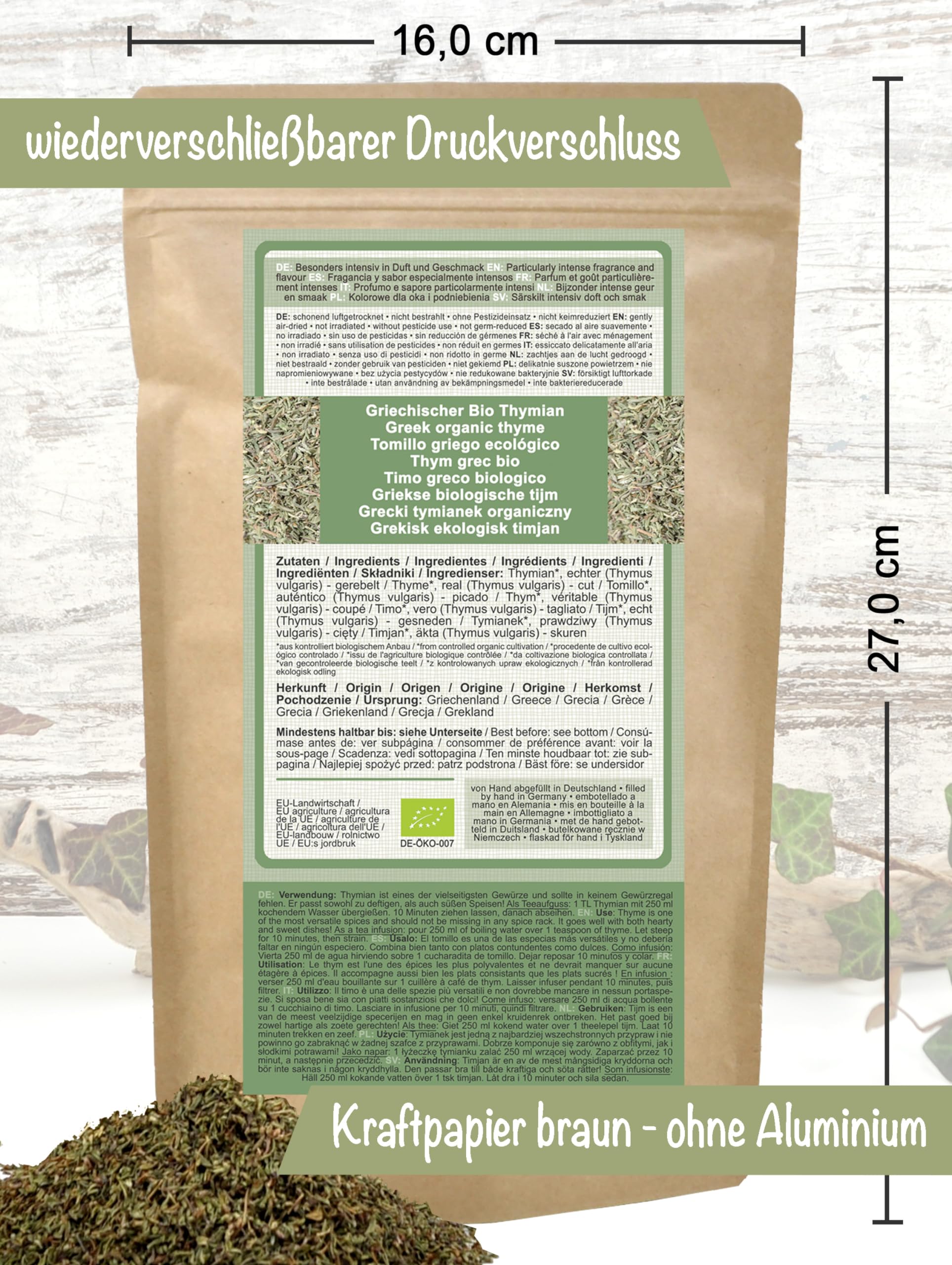 direct&friendly Bio Thymian aus Griechenland | handgeerntete Premium-Qualität | als Gewürz oder Thymian-Tee (100 g)