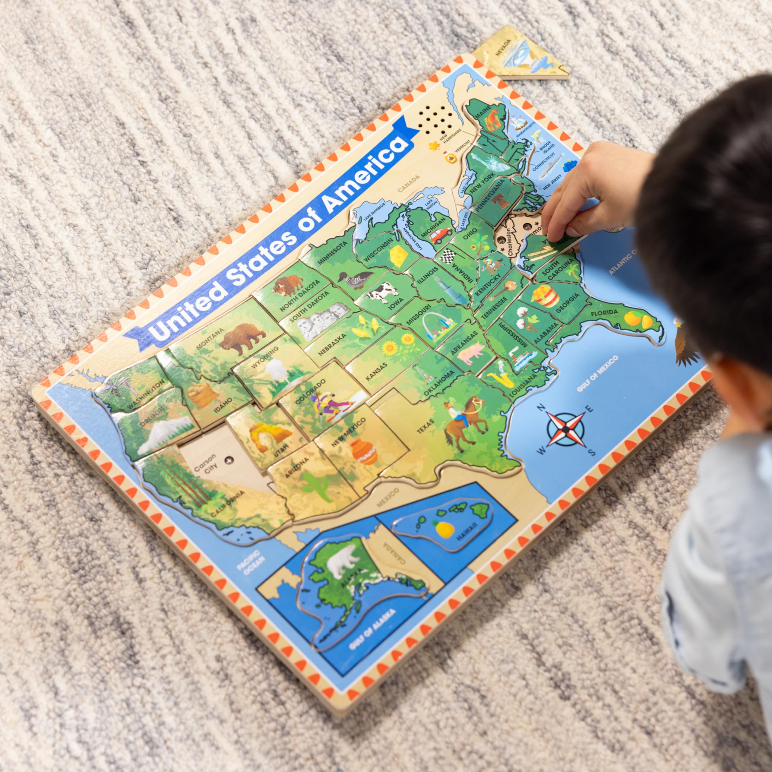 Melissa & Doug USA Map Sound Puzzle - Wooden Puzzle With Sound Effects (40 pcs) - Image 2