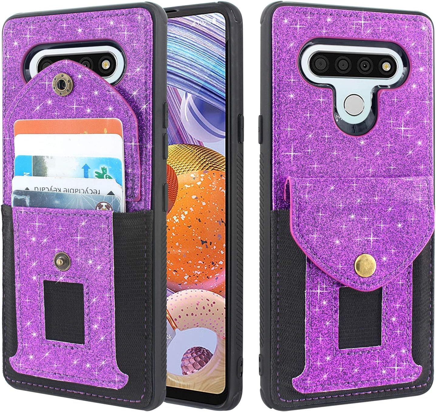 Lacass Slim Leather Wallet Case Protective Cover with Elastic Pocket Credit Card Slot Holder for LG Stylo 6 2020 Case (Bling Purple)