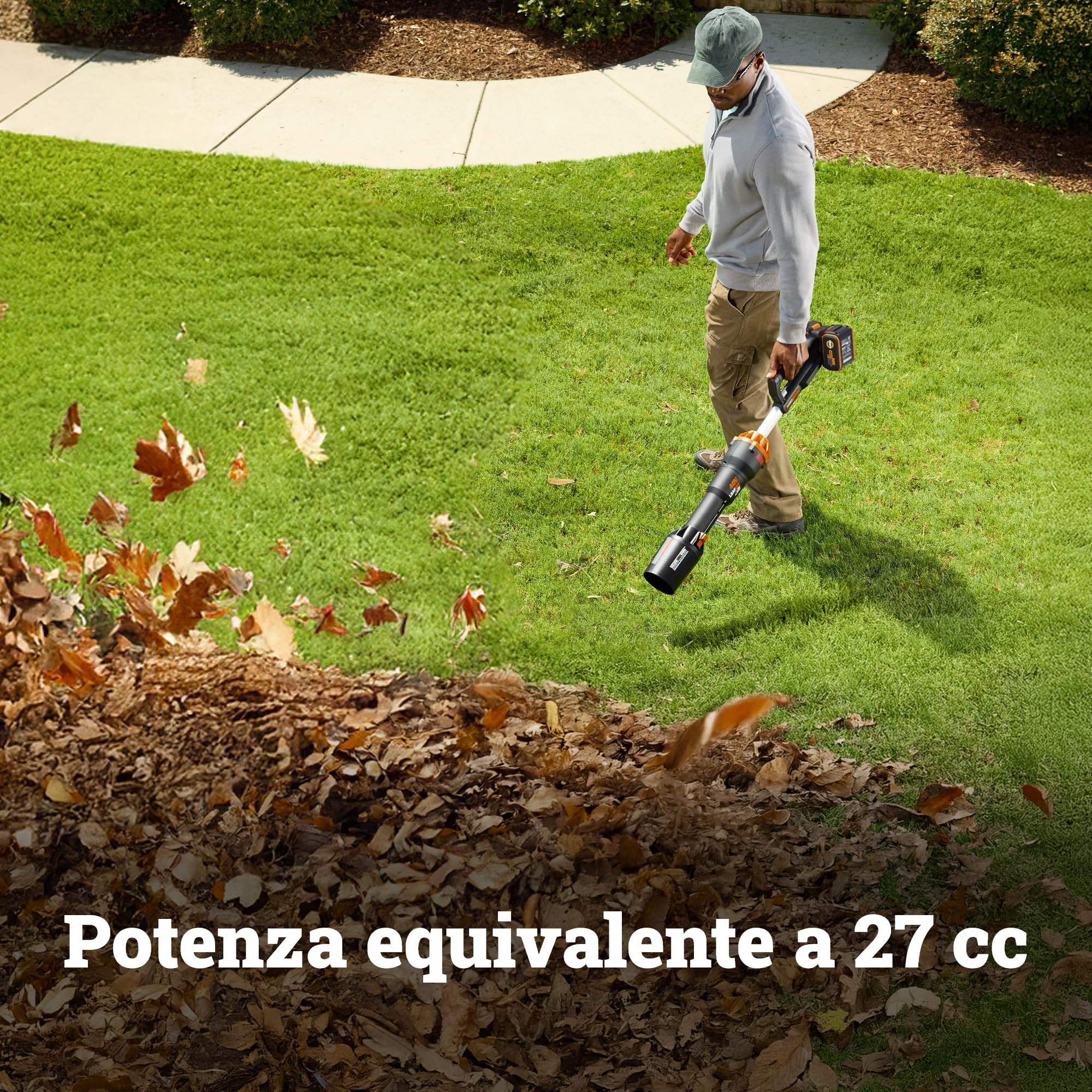 WORX Nitro WG585E.9 soffiatore a batteria da 40 V (2 x 20 V), motore brushless, tre velocità e modalità turbo, velocità dell'aria 266 km/h, leggero e compatto, senza batteria e caricatore
