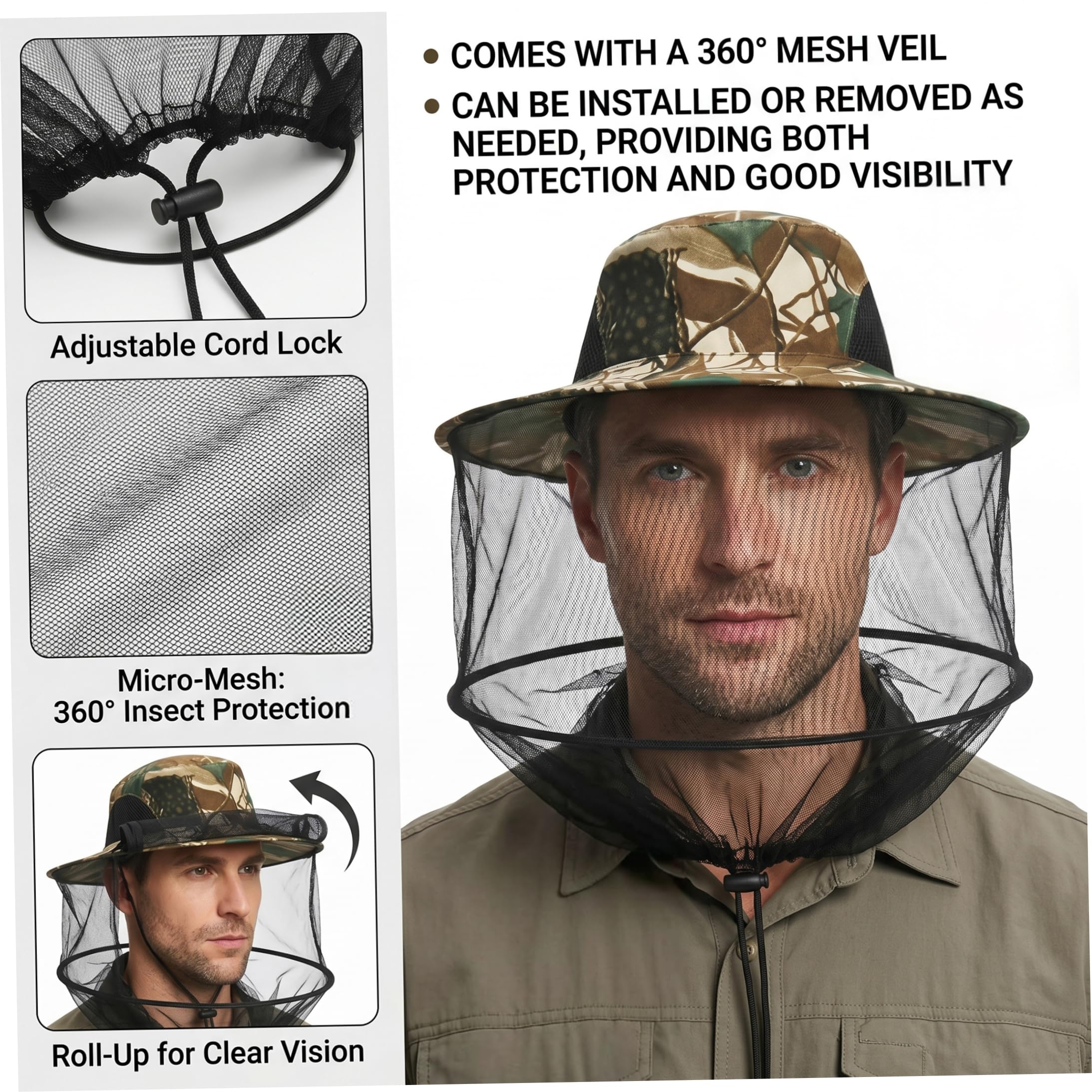 Cappelli Anti-Insetto con Rete 4 Pezzi Sistema operativo Nero, Design Leggero e Pieghevole Adatto alla Maggior Parte delle Donne per la Pesca e Il Giardinaggio