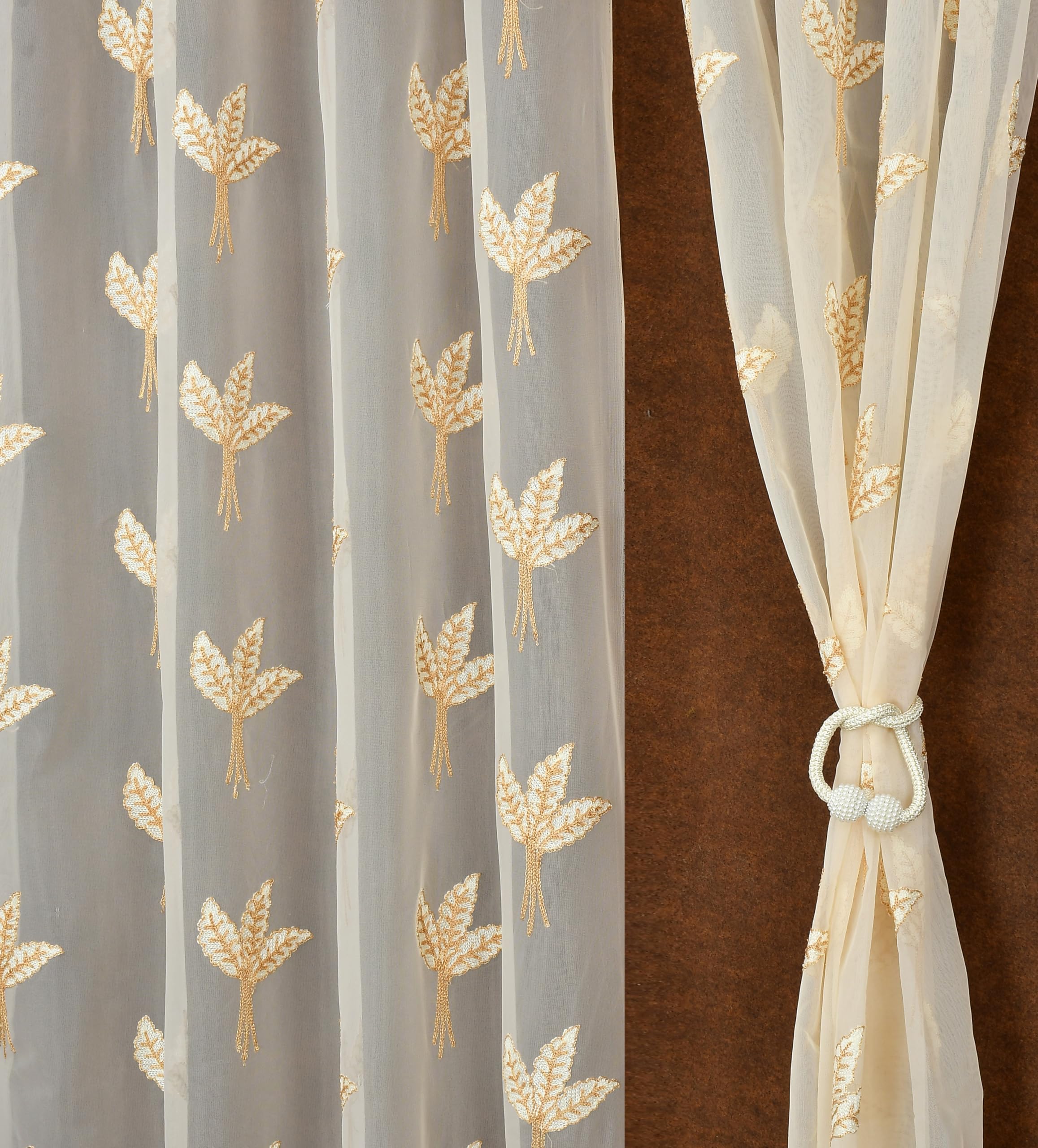 Fabrilia Sheer Curtains - Cream Embroidery, 9ft Set -1
