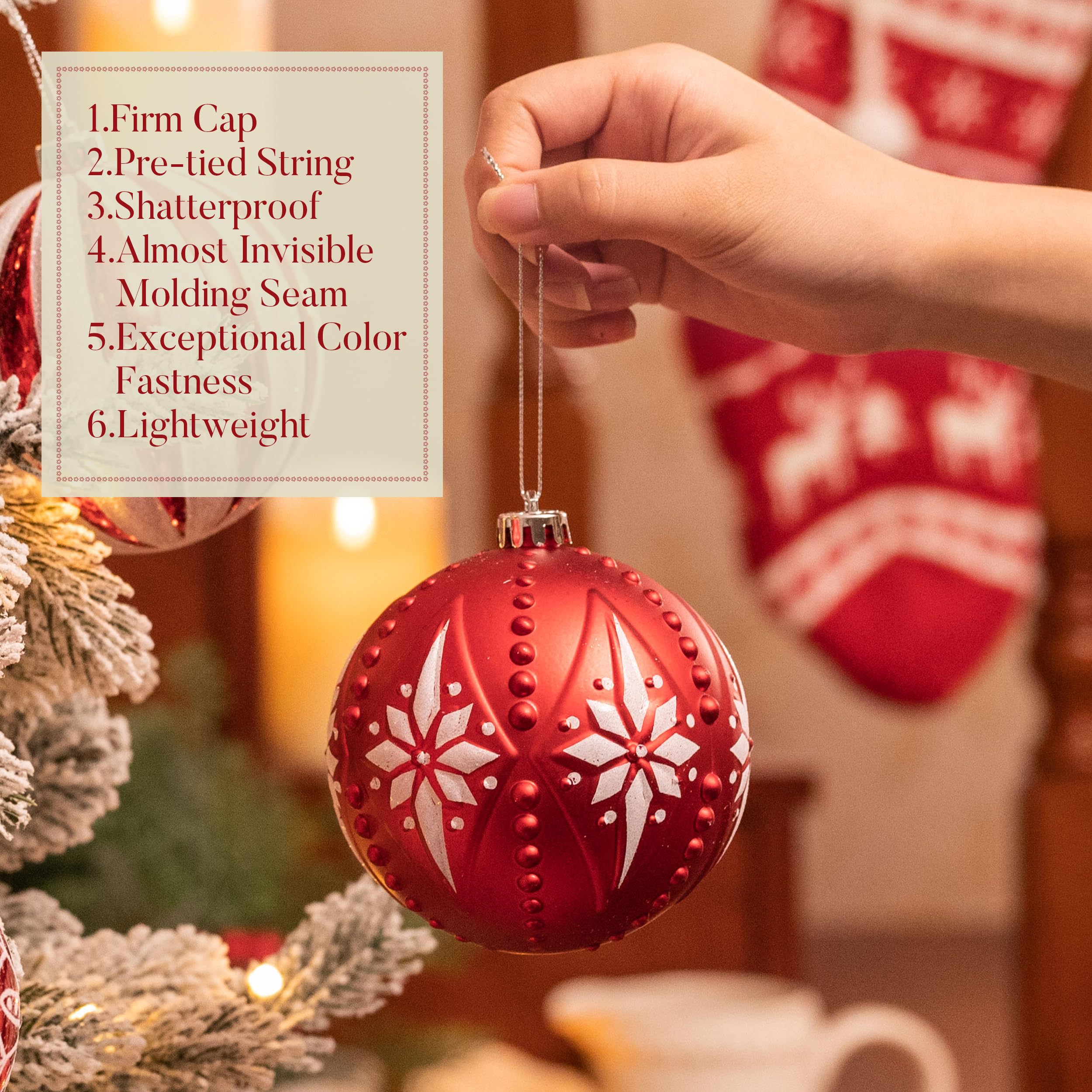 Valery Madelyn - Boule de Noël traditionnelle - 9 ct - 100 mm - Rouge et blanc incassable - Décoration de sapin de Noël - Décoration de sapin - Avec jupe d'arbre (non incluse)