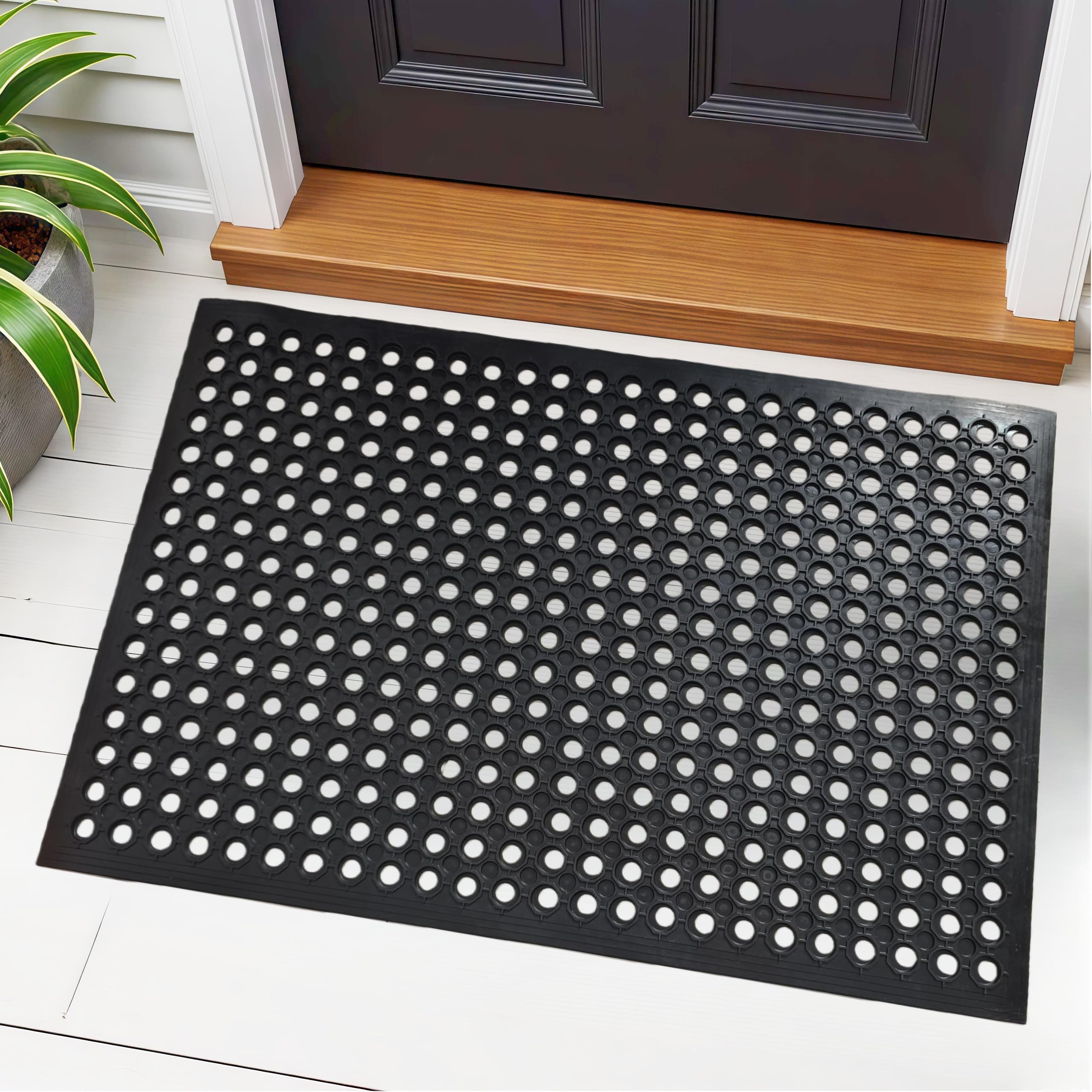 Strapazierfähige Gummimatte mit rundem Loch-Design, rutschfeste, wasserdichte Matte für den Innen- und Außenbereich, ideal für Küche, Werkstatt, Terrasse und Eingangsbereich, Schwarz, 50 x 80