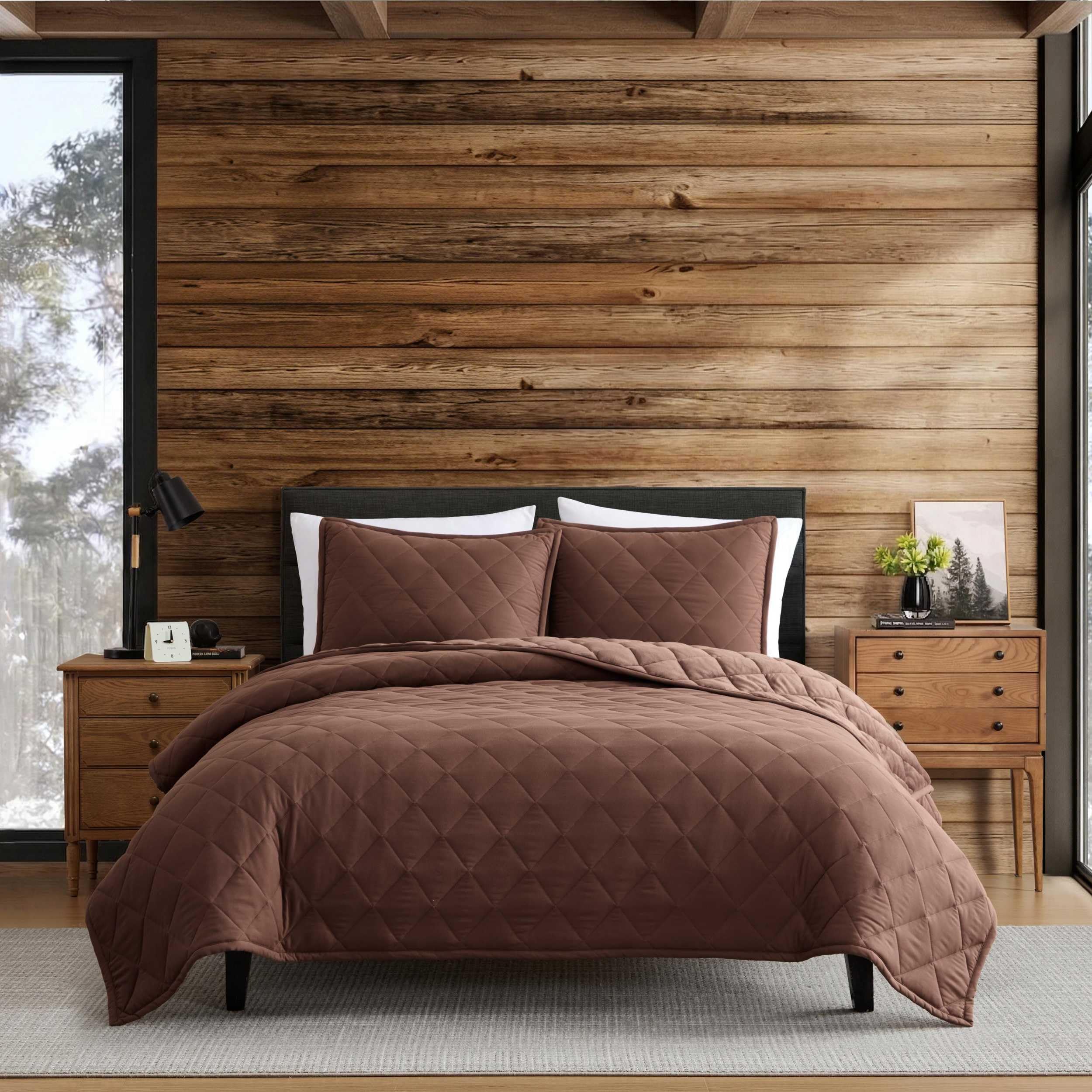 Eddie Bauer - Twin Quilt Set with Matching Sham, Soft & Reversible Bedding for Year Round Comfort, Hendrick Solid Brown