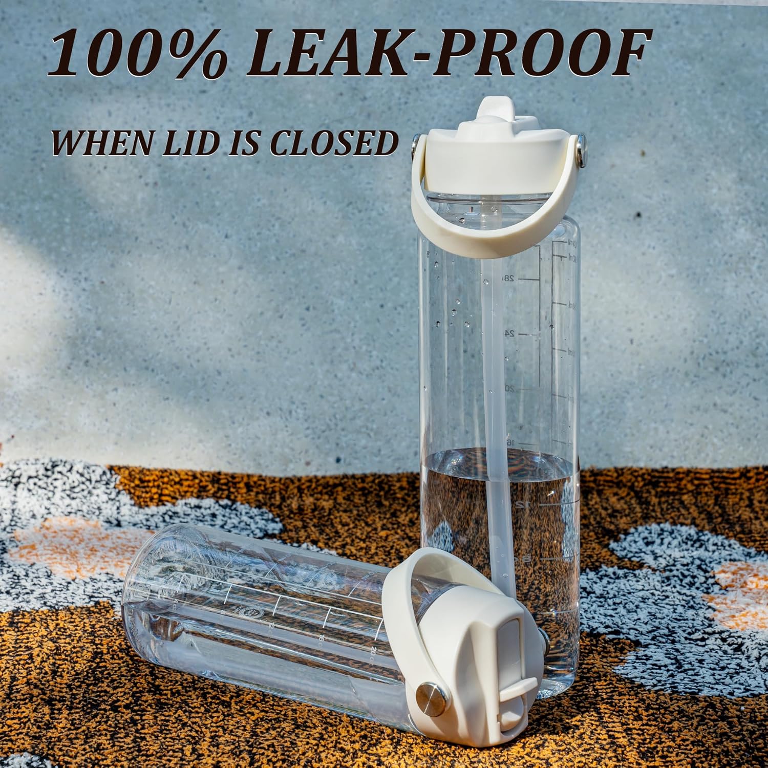 GOPPUS 32oz Clear Water Bottle with Flip Straw, Lightweight, Leakproof, Easy Carry and BPA-Free, Tritan Water Bottlefor Sport, Travel, Outside (Clear White) - Image 4