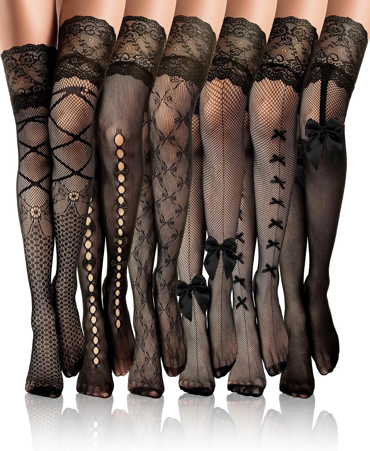 Bencailor 6 Pairs Fishnet Thigh Highs Lace