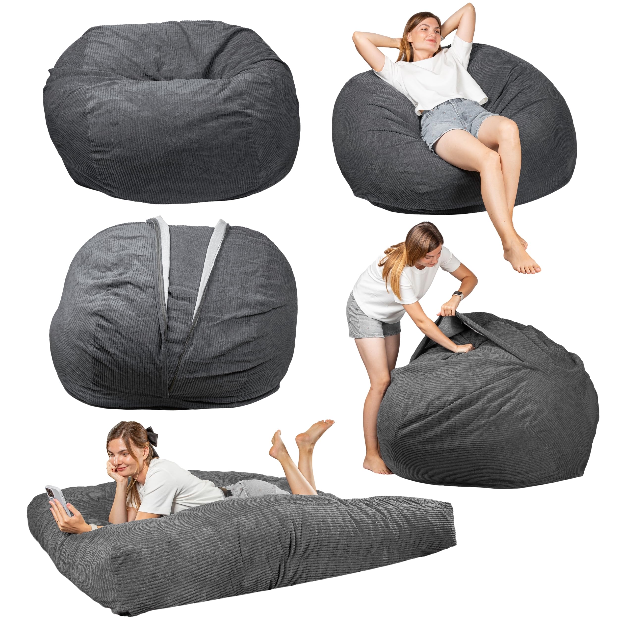 bananair - Gigantyczne Łóżko typu Bean Bag - Miękki Materiał Kordurowy & Wygodna Piankowa Wypełka - Łatwo Składana, 2-w-1 Materac Podłogowy i Fotel typu Bean Bag/Sofa dla Dorosłych, Dzieci
