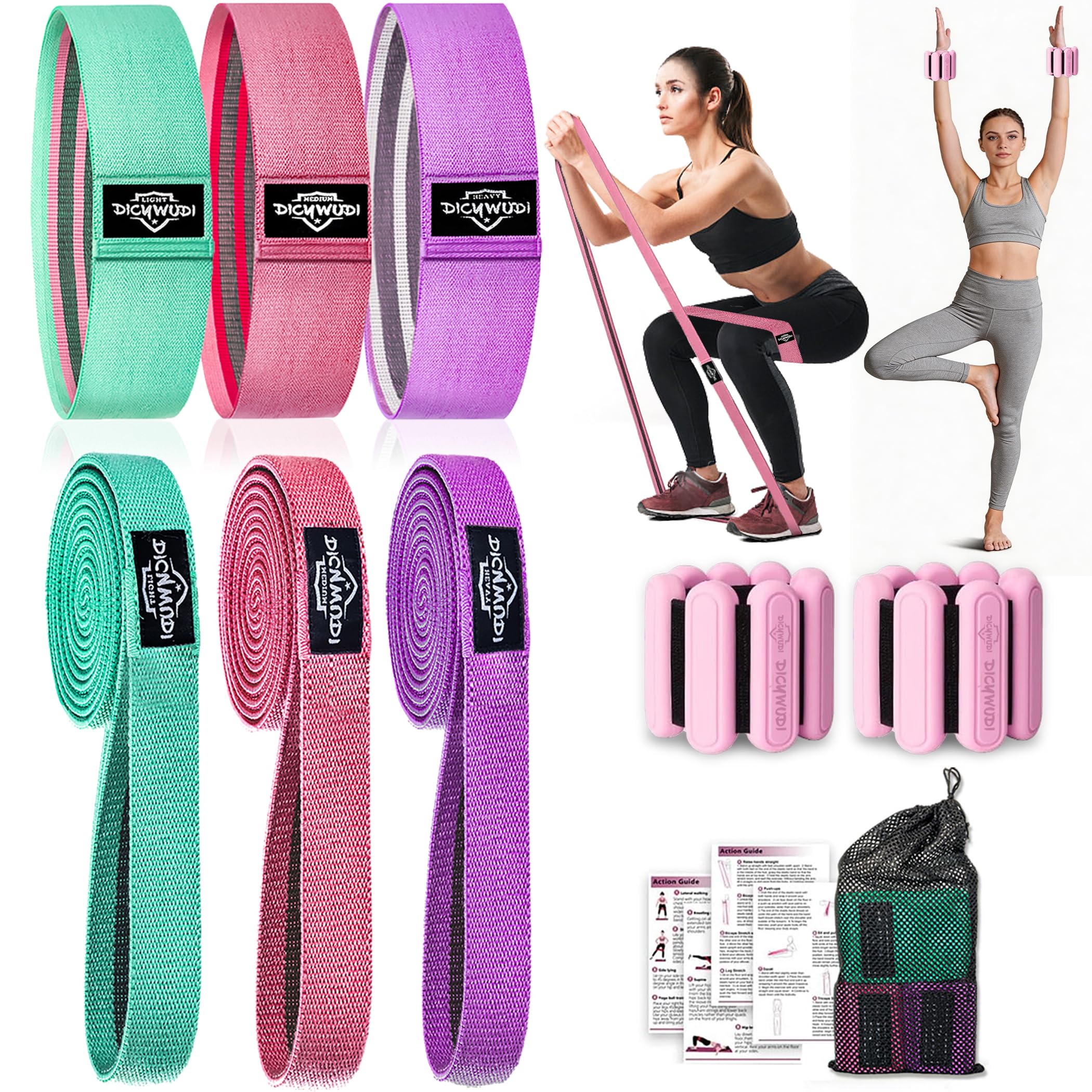 DICYWUDI Fabric Resistance Bands for Working Out, 6Pack Non-Slip Exercise Bands for Women and Men, Fabric Booty Bands for Home, Fitness, Pilates, Stretching