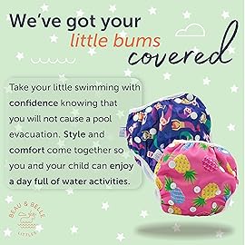 Large Nageuret Reusable Swim Diaper - Adjustable & Stylish Reusable Diapers - Swim Diapers for Toddlers - Sizes 4-6 (30-45lbs) (Narwhal)