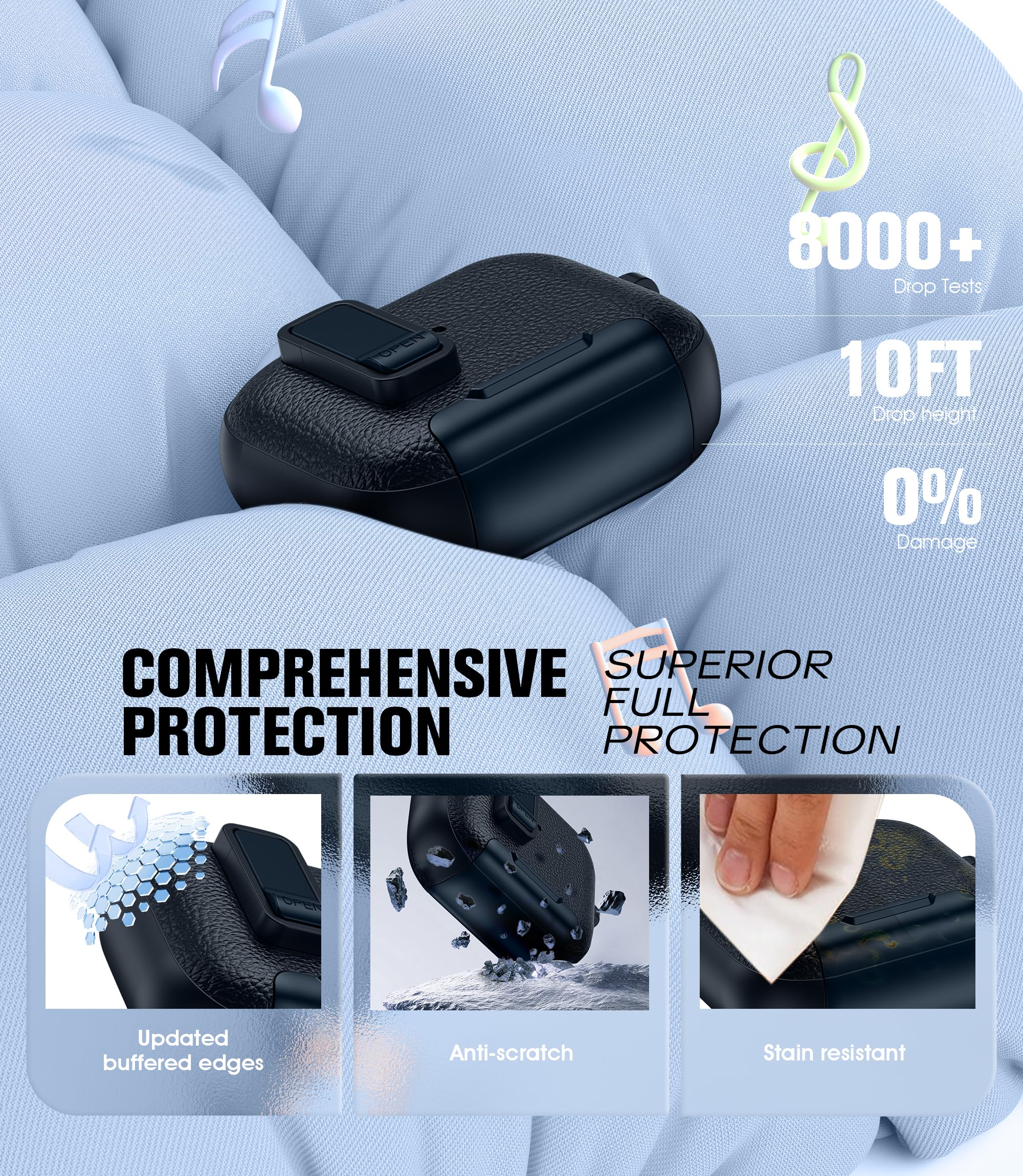 Etui do AirPods Pro 3 (2025) z zestawem do czyszczenia, miękka tekstura skóry TPU, wygodna funkcja stojaka na telefon komórkowy do AirPods Pro 3 Etui ochronne - Niebieski
