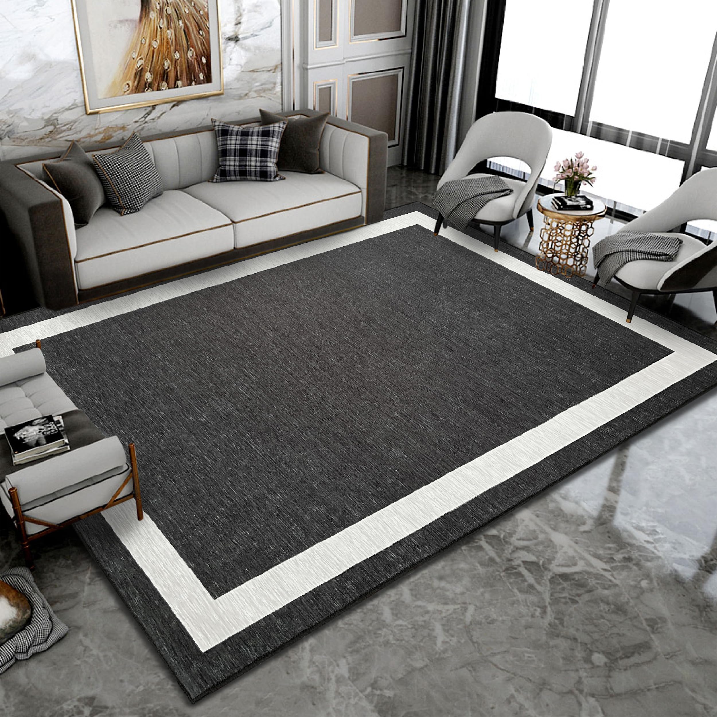 Tapis Moderne Noir Et Blanc – 60x100 Cm, Texture Douce, Antidérapant, Pour Salon/chambre