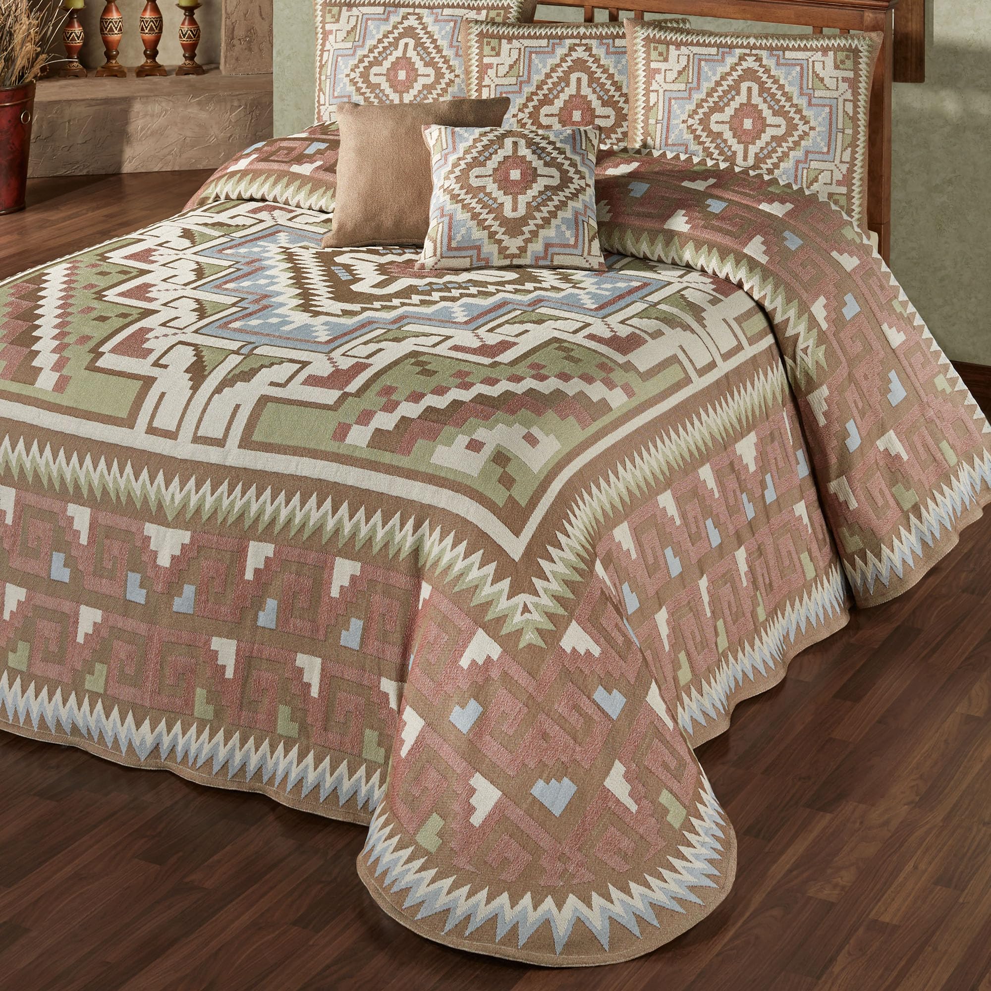 Touch of Class Valley View Southwestern Grande Cal King Bedspread Multi Warm 24 Inch Drop Cotton/Polyester Bedspread