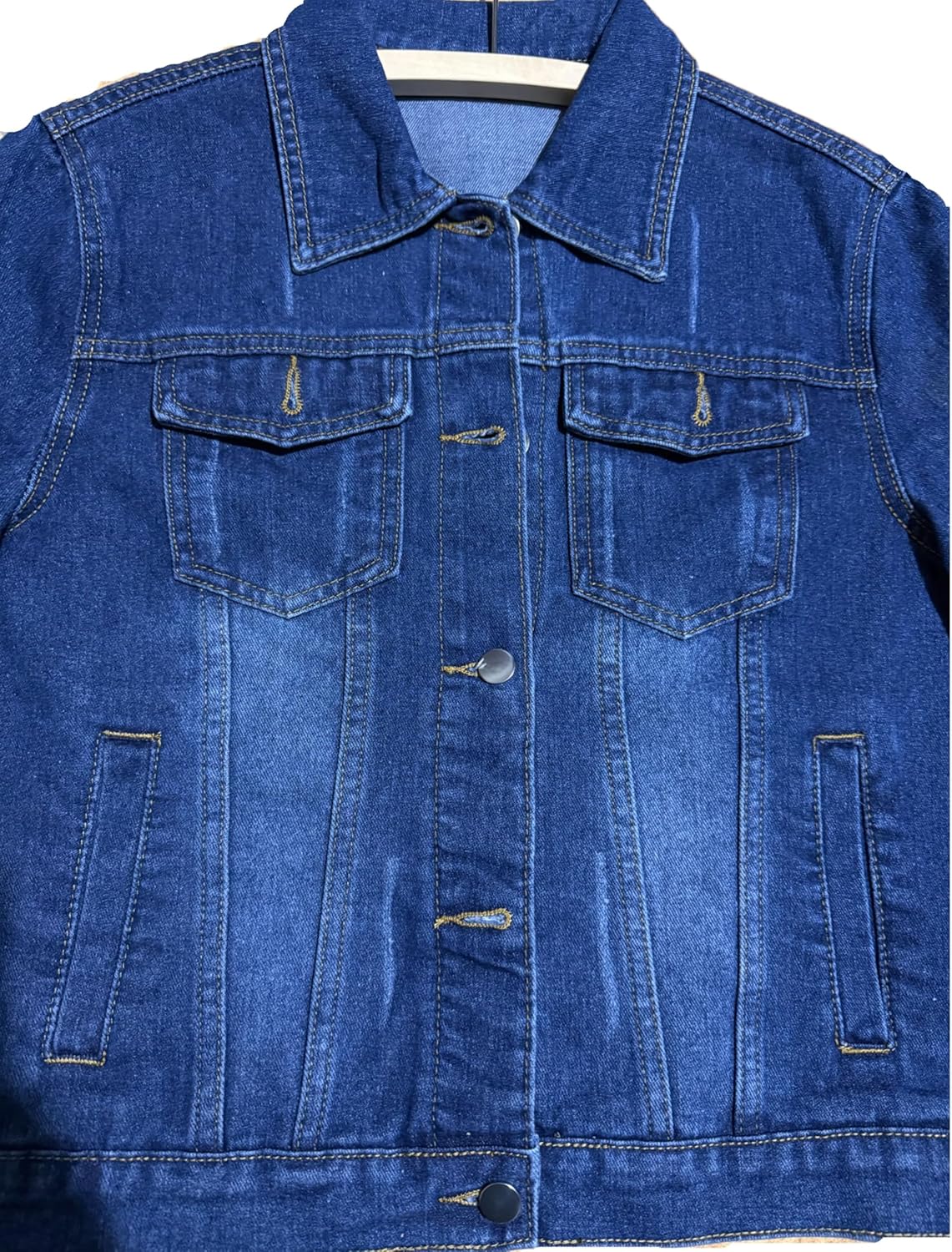 Unilexi Women's 3/4 Sleeve Colored Cropped Denim Jacket Light Wash Short Jean Jacket Trucker Coat - Image 3