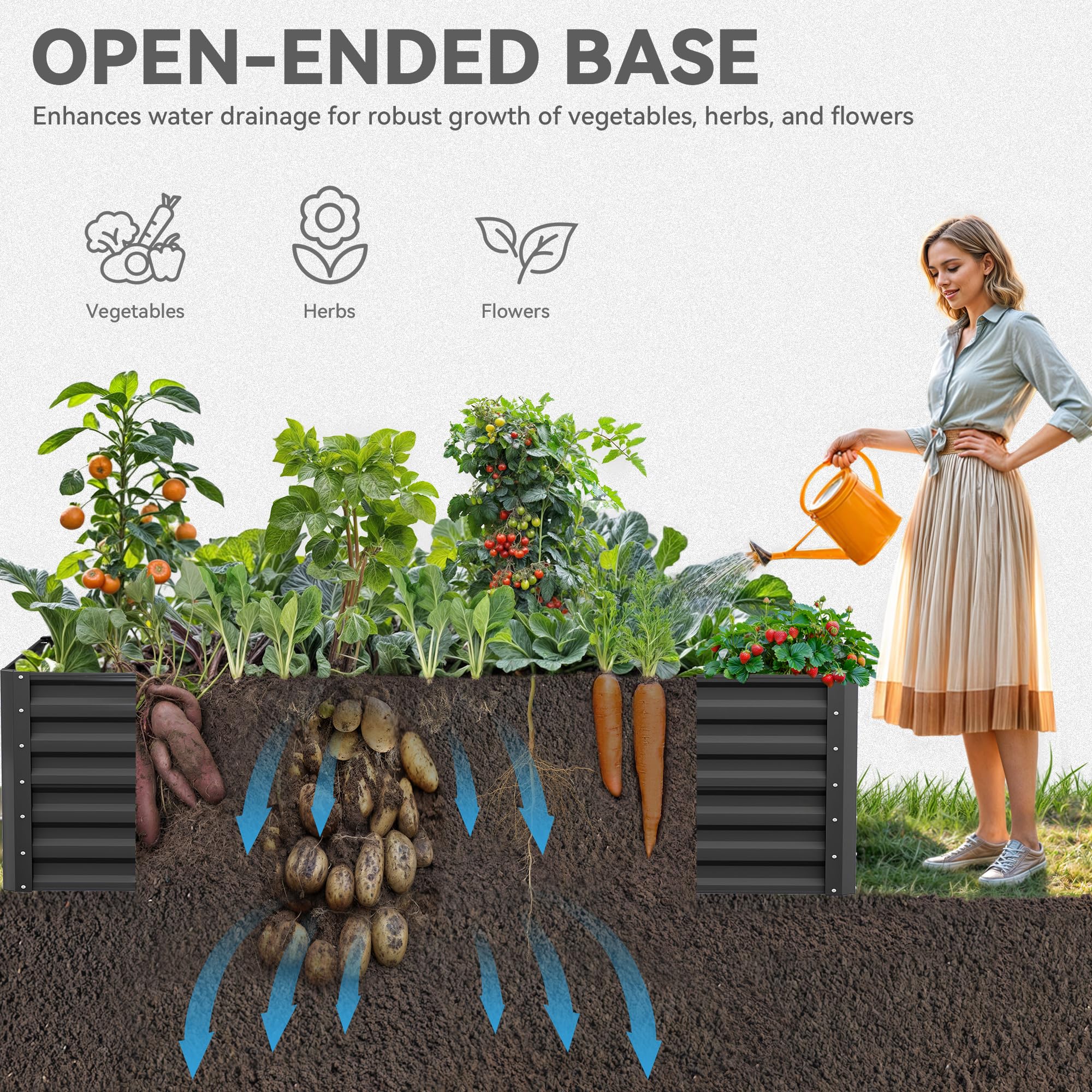 YITAHOME Juego de 2 bancales elevados de Metal 180 x 90 x 60 cm, Kit de bancal Alto de Zinc, Aluminio y magnesio, Acero Inoxidable, bancal Elevado para jardín, con Barra de Apoyo y Guantes para
