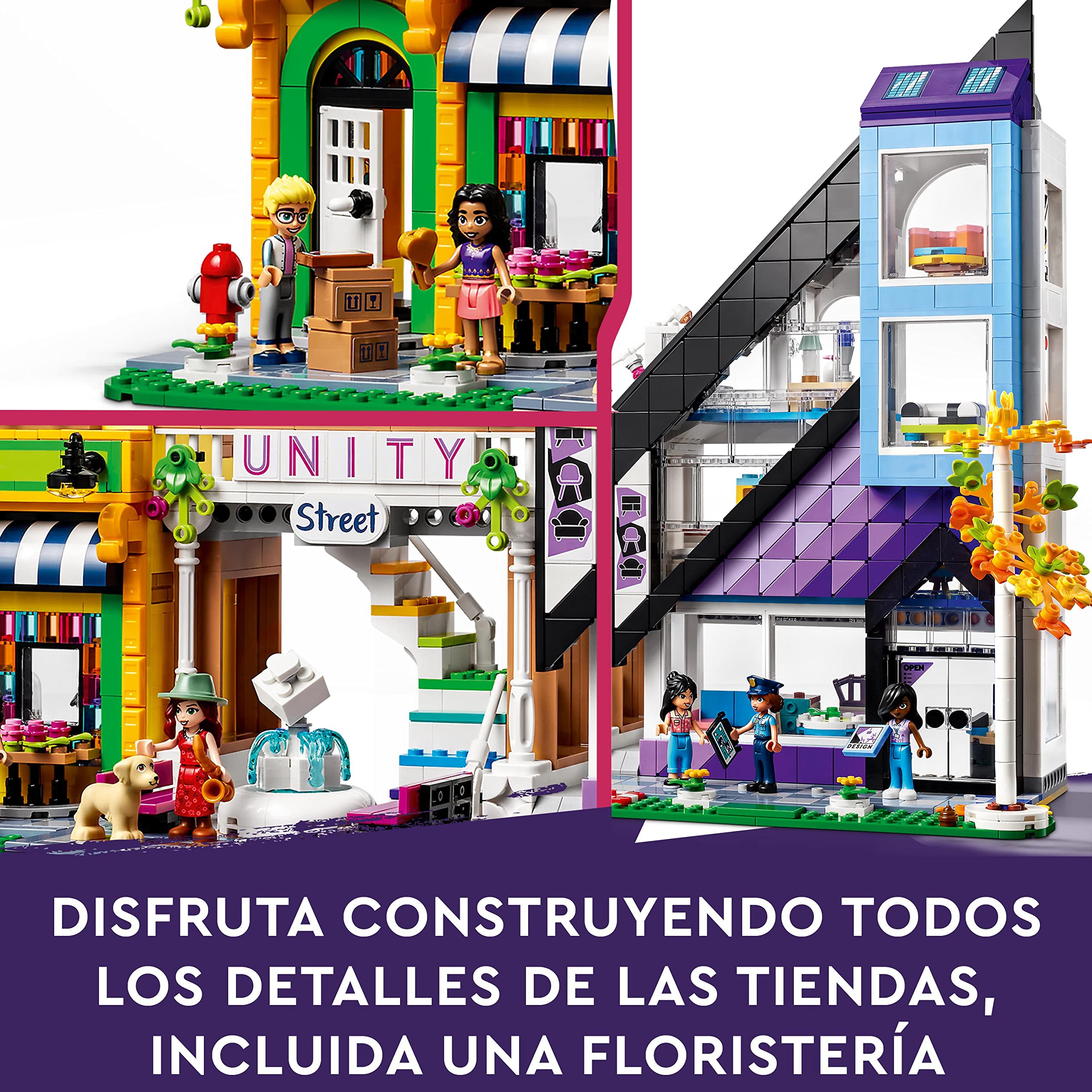 LEGO 41732 Friends Floristería y Tienda de Diseño del Centro, Casa de Muñecas para Decorar, Regalos para Niñas y Niños de 12 Años y Adolescentes, 9 Personajes, Juguete Personalizable para Construir