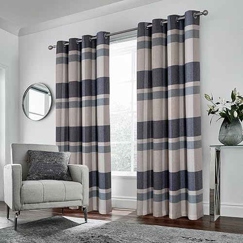 Miniatura 24 de always4u Cortinas a cuadros para dormitorio, sala de estar, 100% opacas, térmicas, ahorro de energía, aspecto de lana, cortinas con ojales de 95