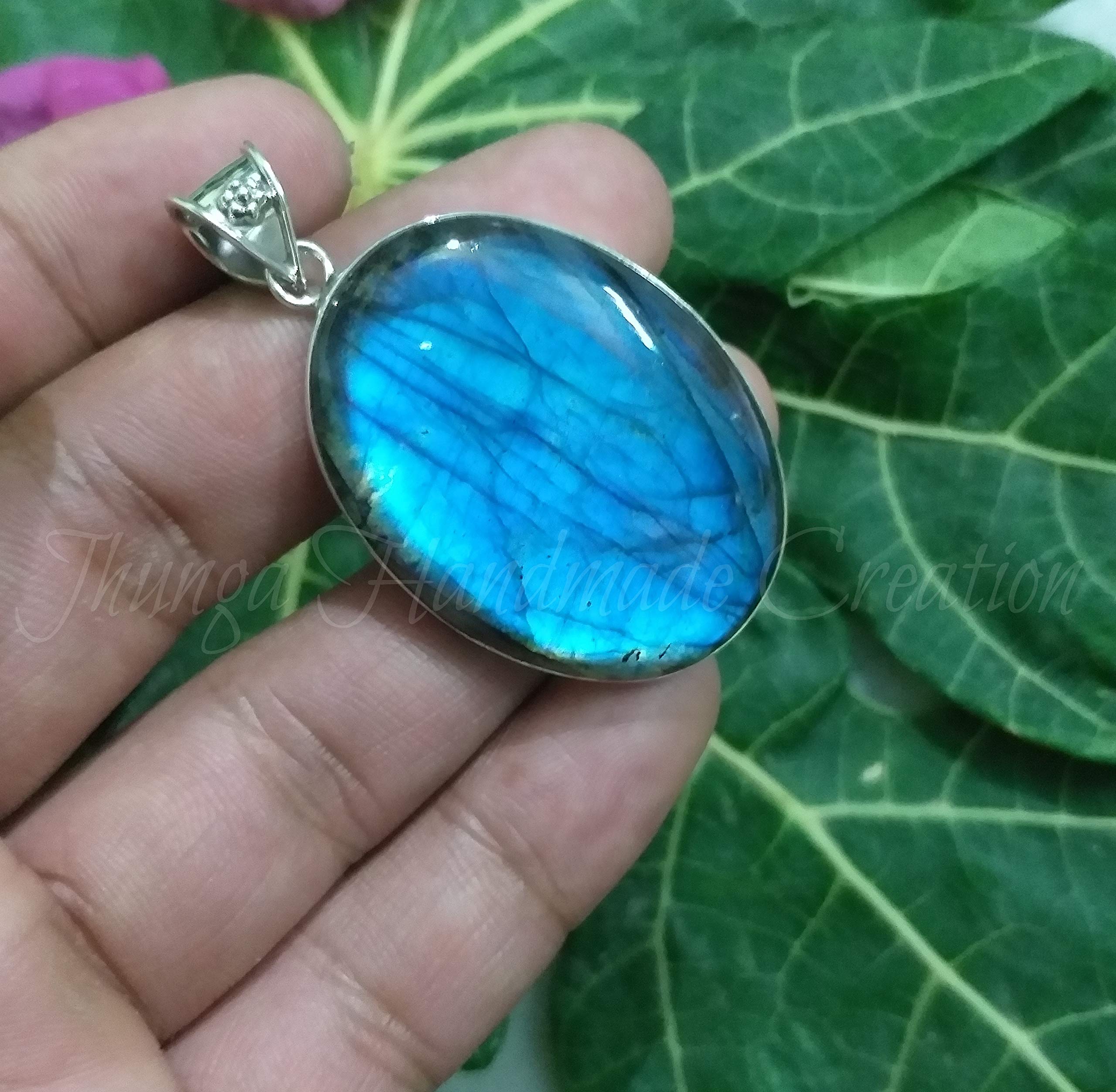 Labradorite Sterling Silver Pendant Blue Flash Pendant Healing Gemstone Boho Pendant Meditation Pendant Genuine Pendant Hippie Pendant Large Pendant Promise Pendant Gift For Her