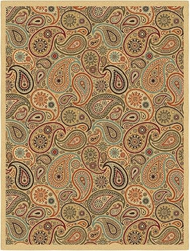 Miniatura 7 de Tapete Ottohome. Tapete con moderno diseño de cachemir, contemporáneo, color beige, con parte trasera de goma antideslizante