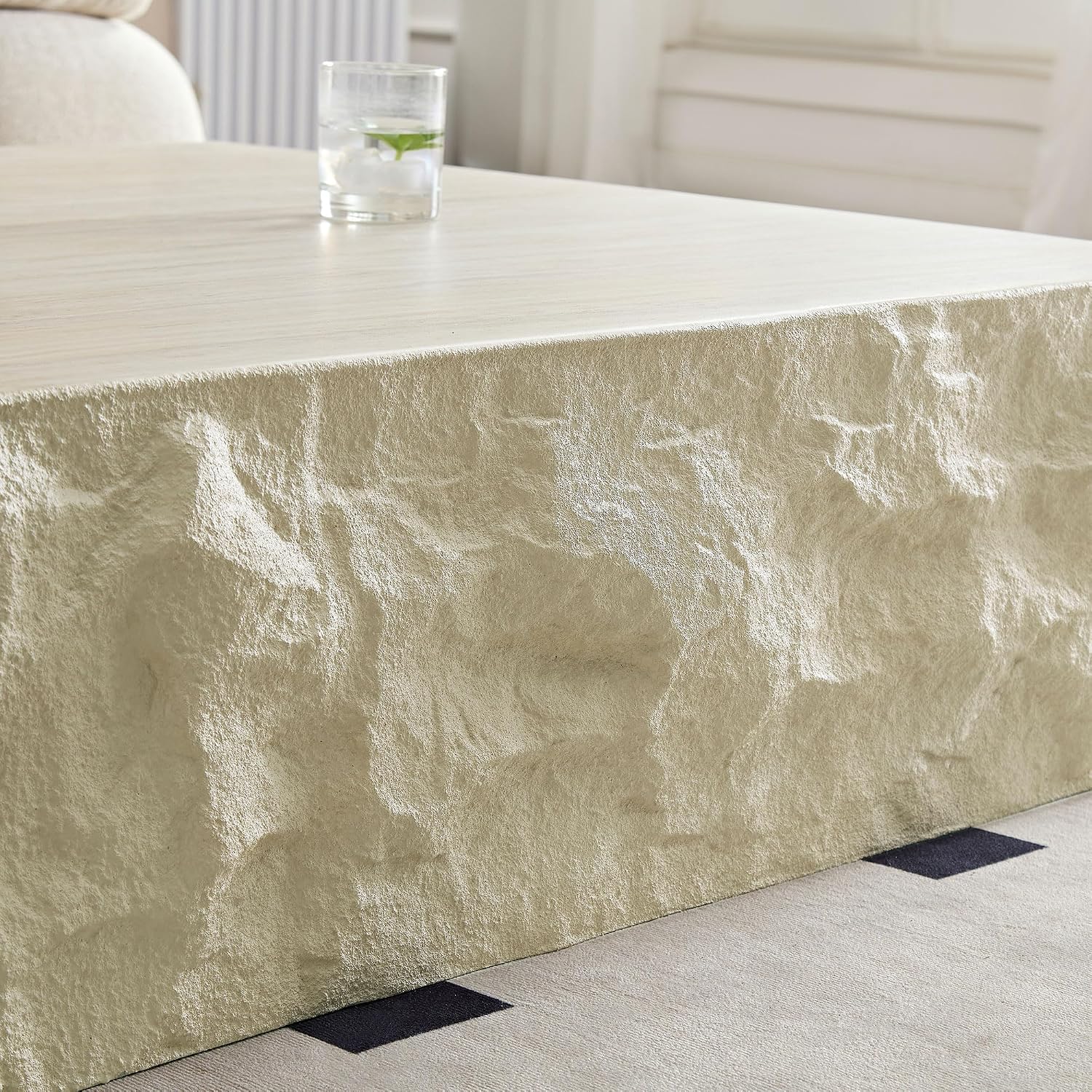 LUMISOL 35.43'' Square Coffee Table for Living Room, Vintage Imitation Stone Pattern Center Table, Fiberglass Sofa Side Table for Office Apartment, No Need Assembly, Beige