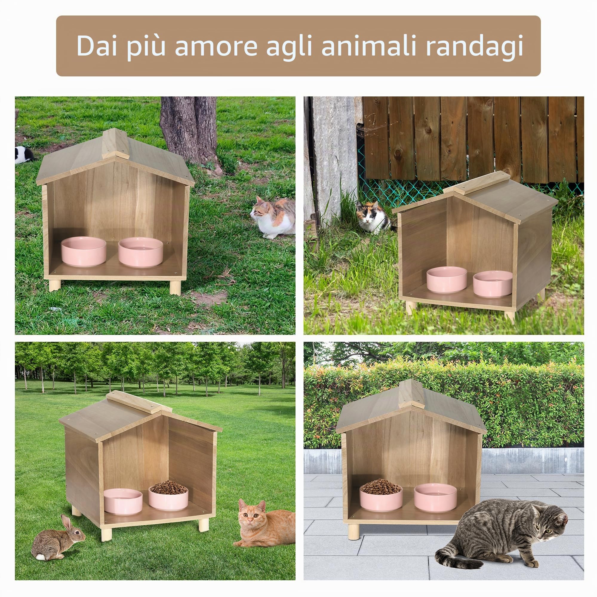 BALAPET Mangiatoia per gatti da esterno, impermeabile, per cibo e acqua, perfetta per gatti, uccelli e conigli selvatici