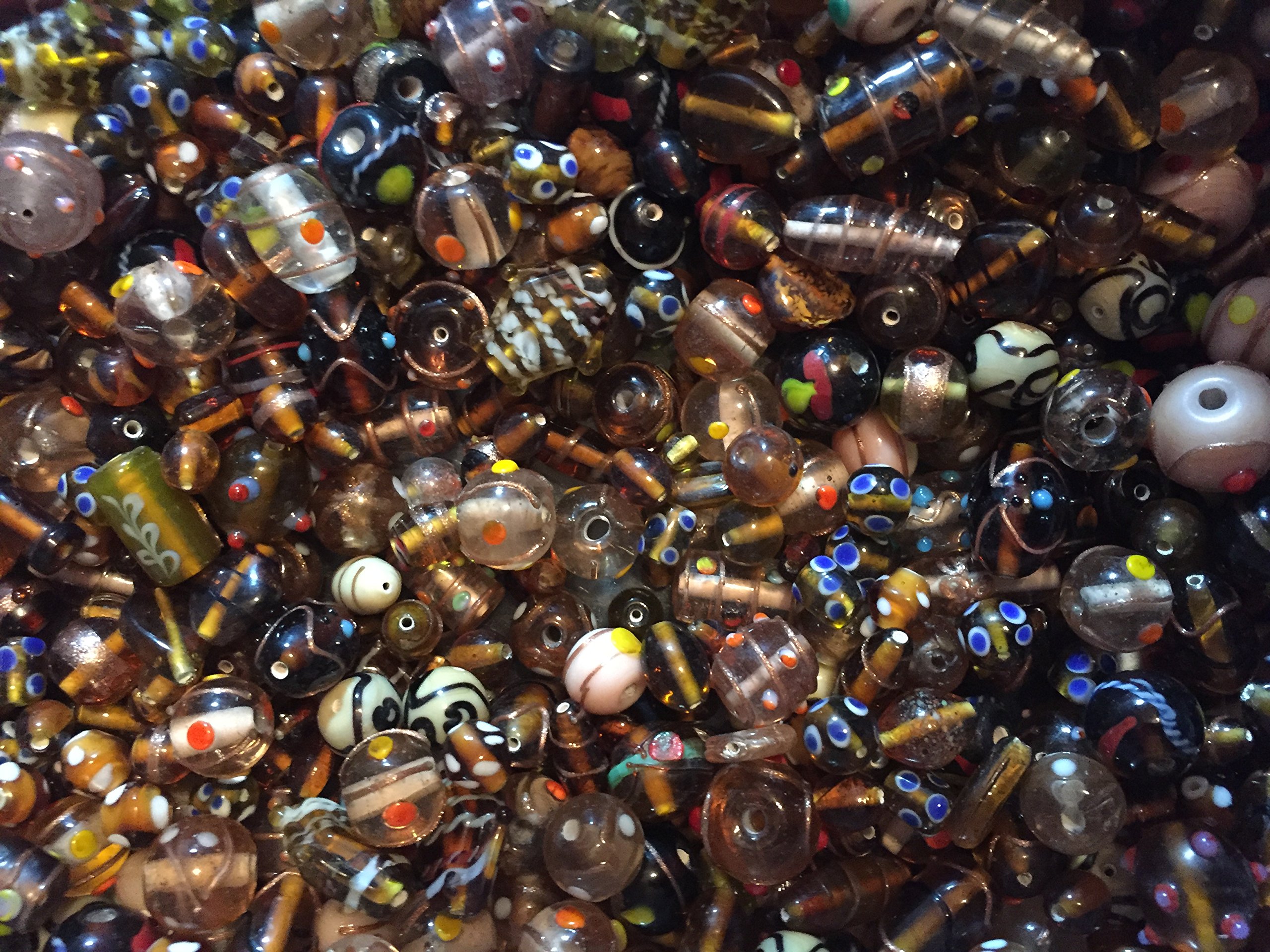 Cocoas's Beads Variety of Mixed Lamp Work Fancy Brown/Beige Glass Beads, Variety of Sizes 250Grams Half Pound or 8 Ounces
