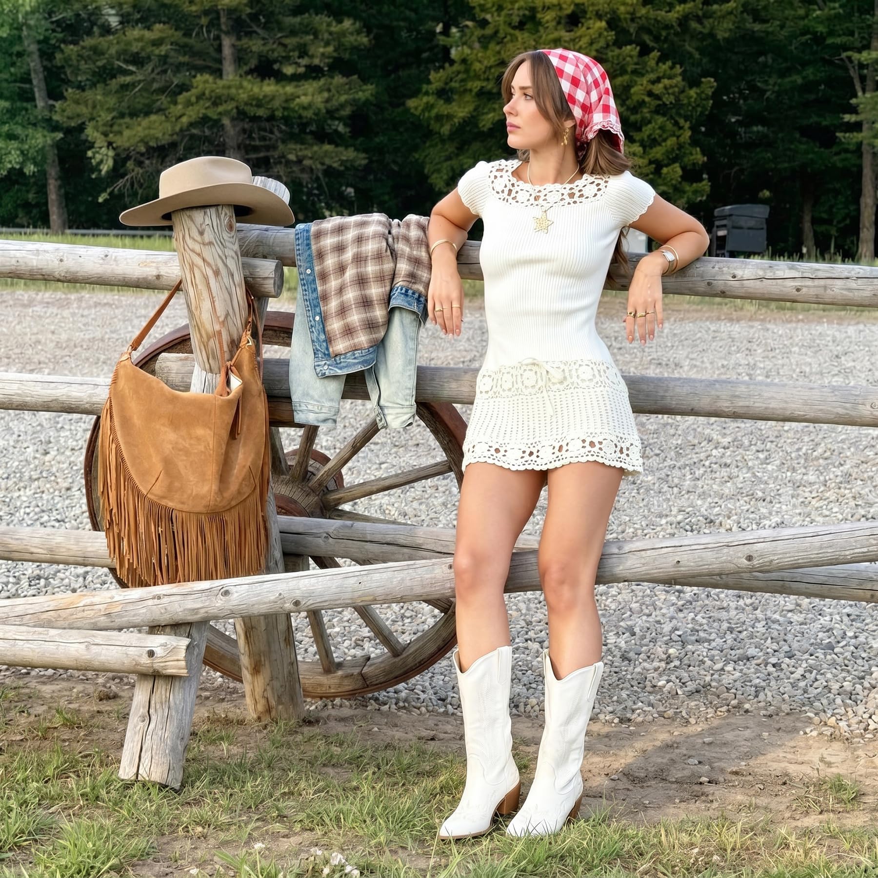 Stivali da cowboy ricamati da donna, senza lacci, a metà polpaccio, con punta a punta, 1 bianco., 38 EU