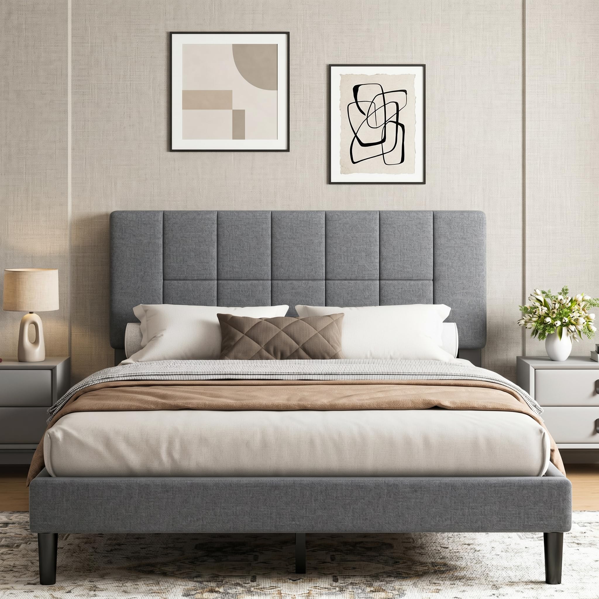Marsail Queen Size Bed Frame with Adjustable Headboard