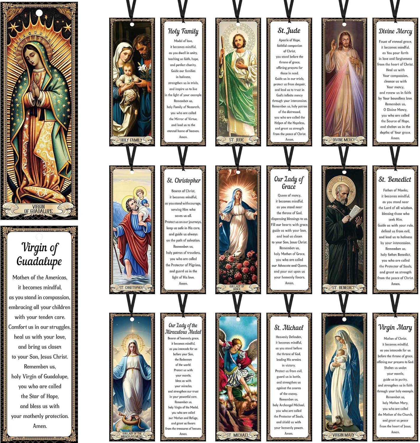 Bozidol 20 Pcs Catholic Saints Bookmarks with Holy Prayer, Religious Christian Gifts for Women Men Mother Father Godfather Godmother Church Sunday School Home Party Favors