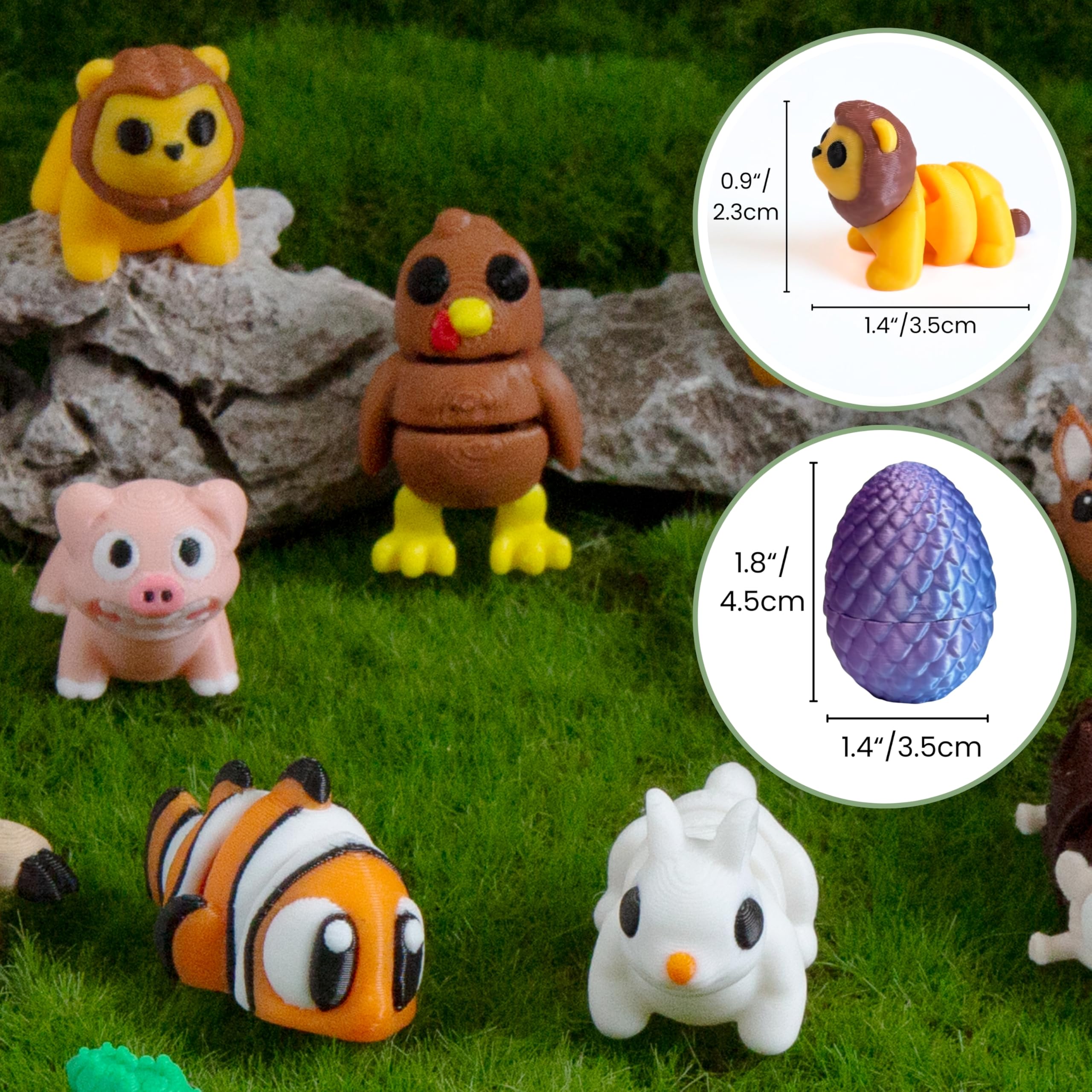 MONJITA 21-częściowy zestaw jajek wielkanocnych z nadrukiem 3D z 21 mini figurkami zwierząt, ruchome, elastyczne zabawki fidget, upominki na imprezę, wypełnienie koszyków wielkanocnych i prezenty dla