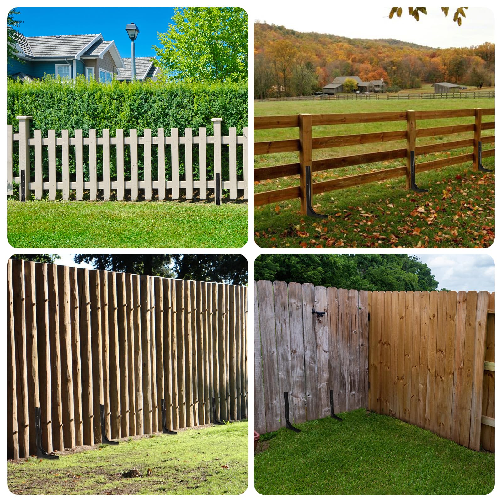 Nisorpa Paquete de 2 estacas de reparación de postes de valla, resistentes, soporte ajustable para postes de valla de jardín, estacas de metal para postes de madera inclinados/rotos, buzón