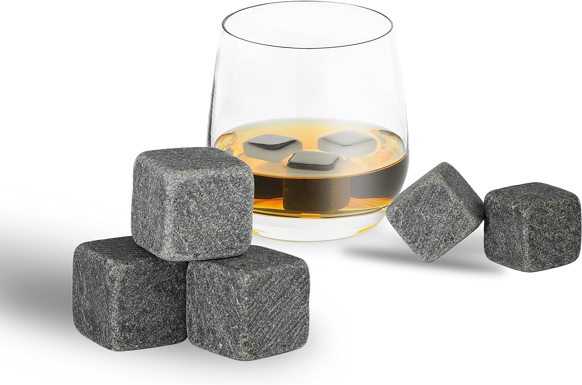 Whisky Stones Sipping And Chilling Rocks Ice Cubes Wine Scotch Beer Whiskey Cold Soapstone with Carrying Pouch. (Black Stone - 9 Pc)