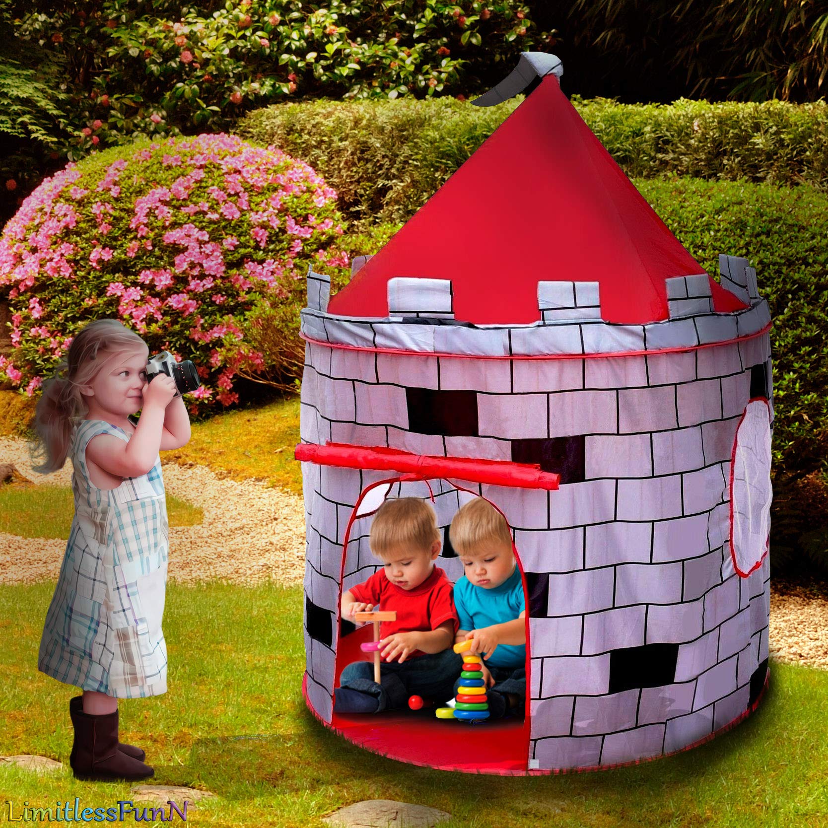 LimitlessFunN Knight Castle Pop Up Kids Play Tent | Includes Star Lights & Carrying Case |, Children Indoor Castle Playhouse for Boys, Toddlers, 41" D x 41" W x 53" H - Image 3