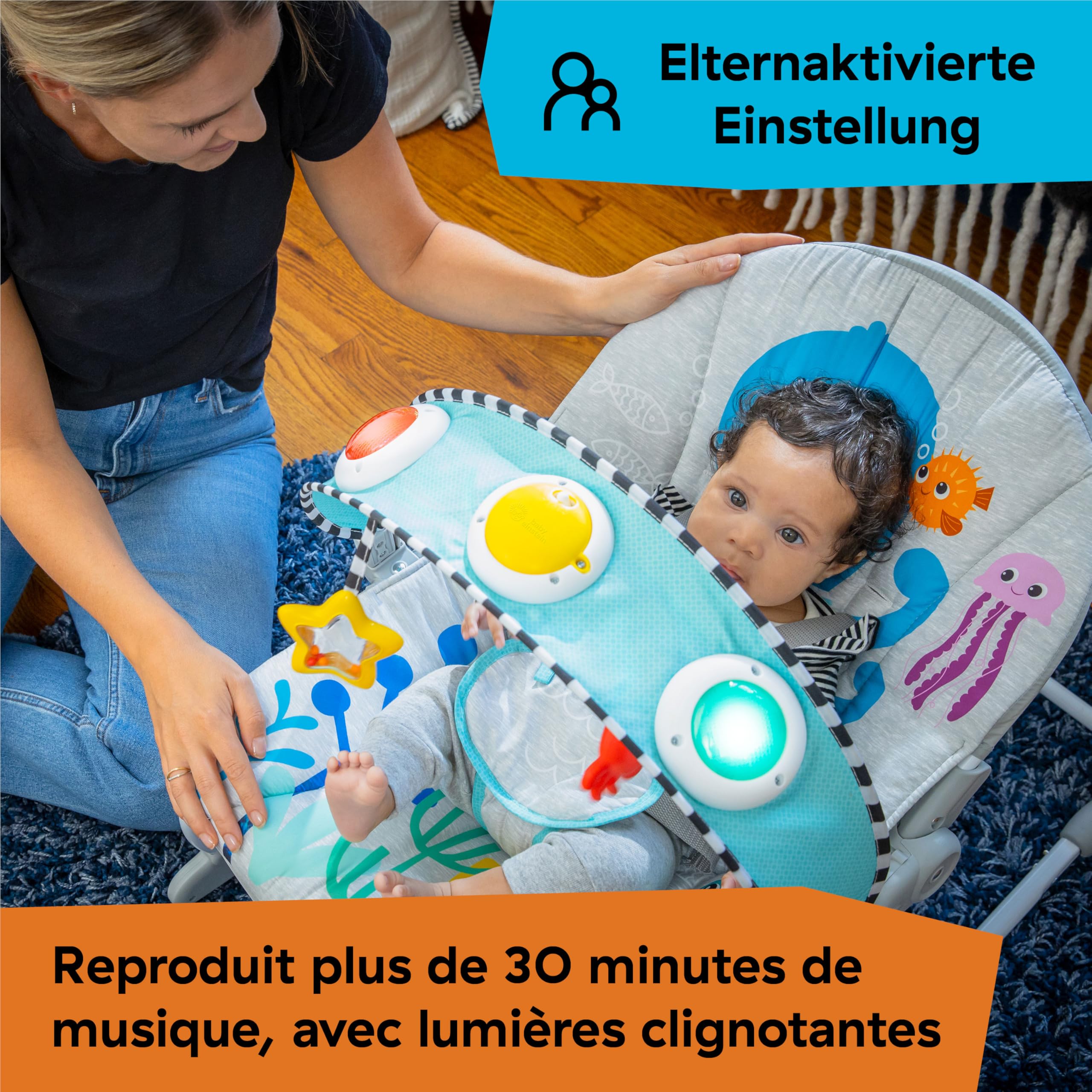 Baby Einstein Ocean Explorers Babywippe & Babyschaukel mit Musik & Licht, babyaktiviert, für Kinder von 0 bis 30 Monaten