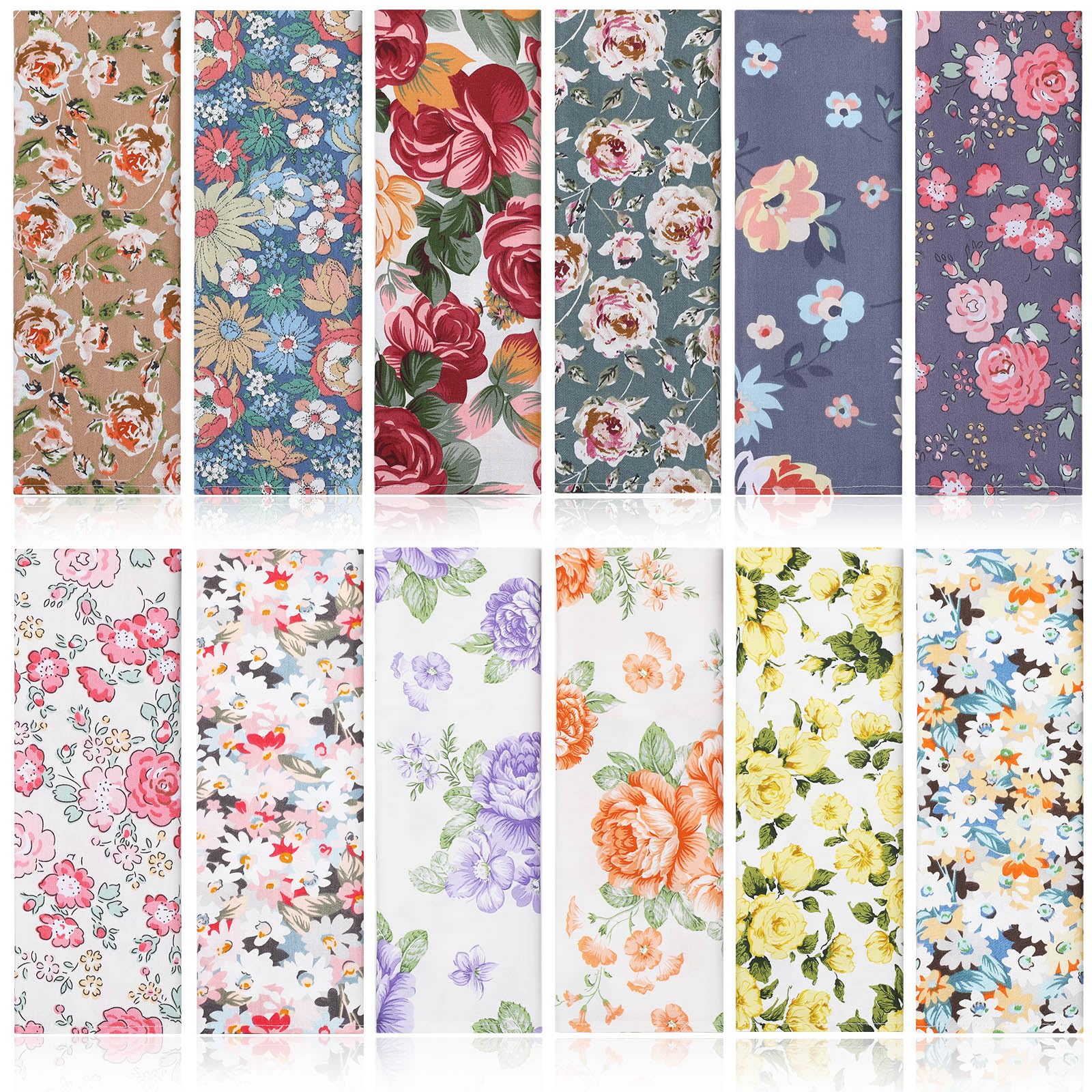 Tudomro 24 Pcs Cotton Cloth Napkins 15 x 15 Inch Floral Dinner Napkins Washable Home Decor for Spring Summer Family Dining Cocktail Parties Wedding