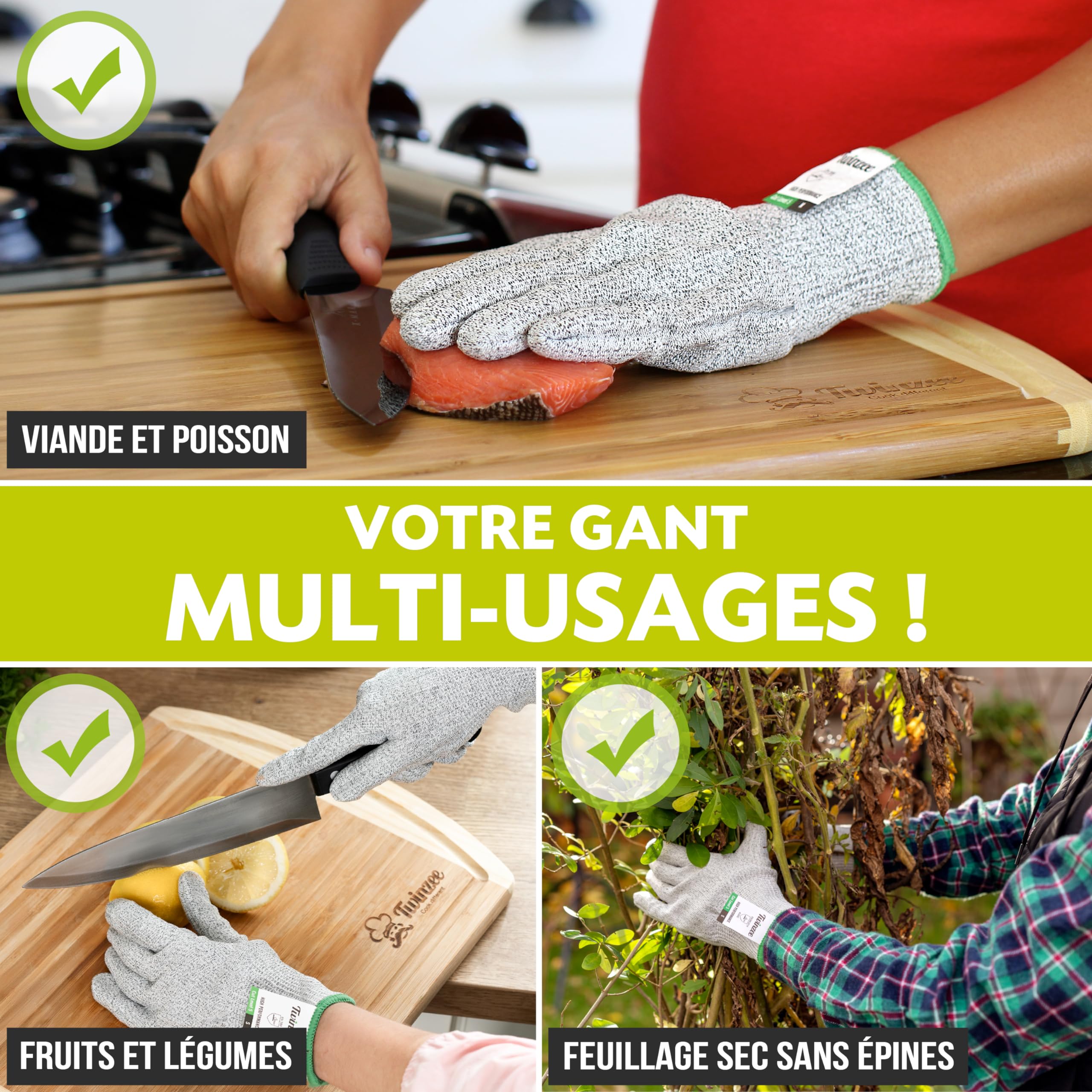 Twinzee Gants Anti Coupure Niveau 5 Protection Taille L